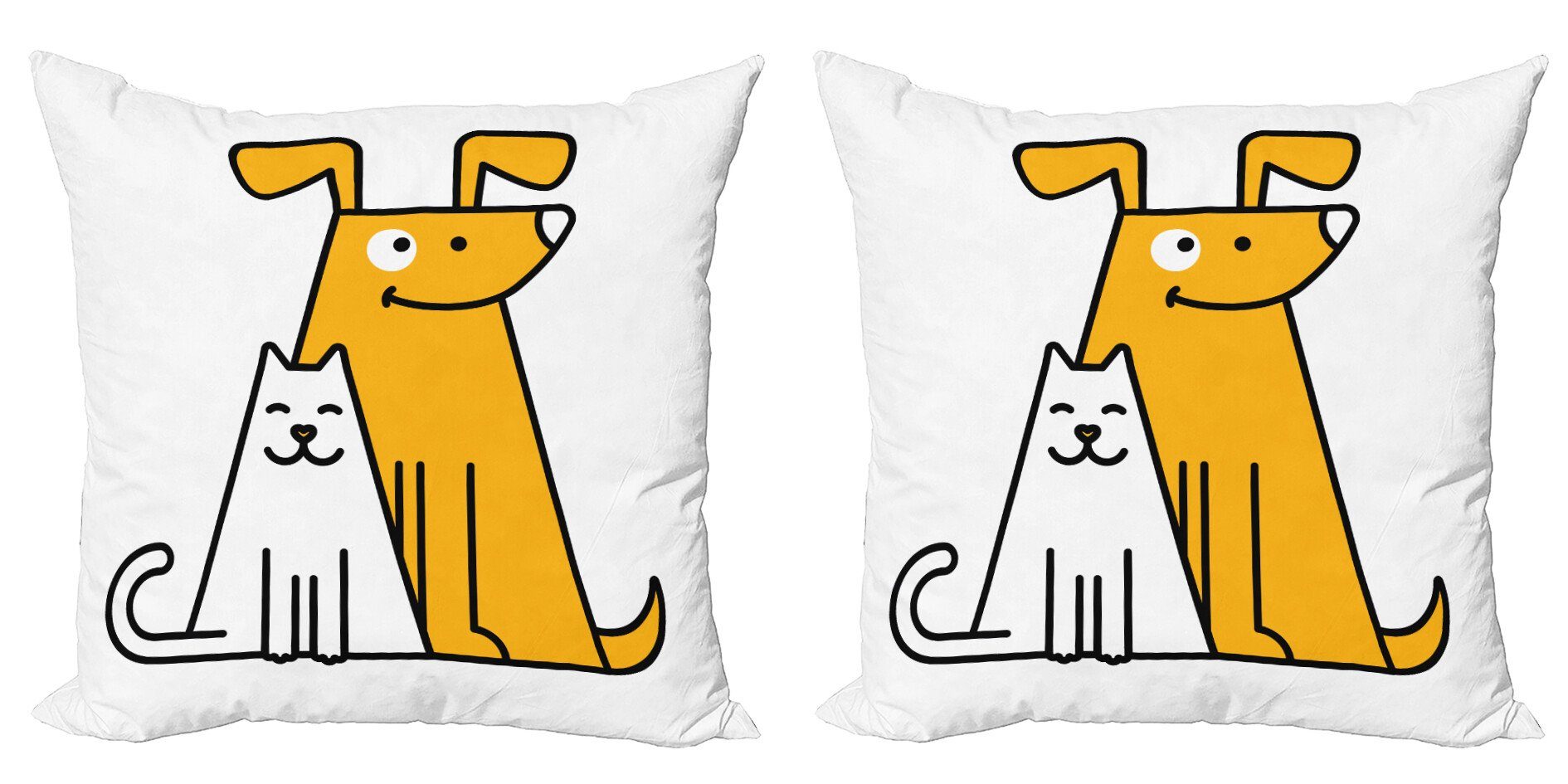 Kissenbezüge Modern Accent Doppelseitiger Digitaldruck, Abakuhaus (2 Stück), Karikatur Katzen und Hunde Freunde