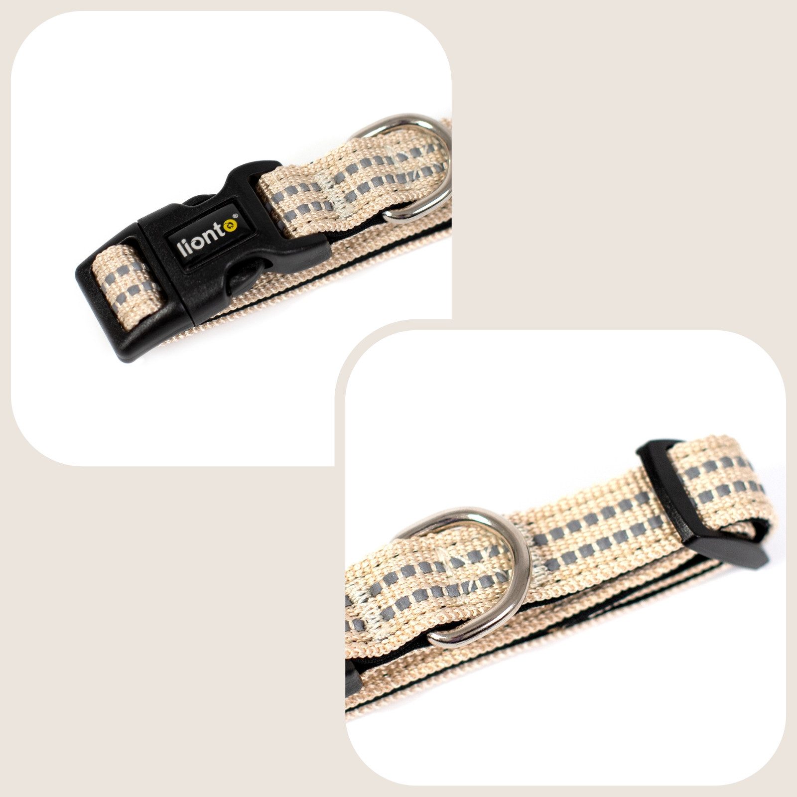 lionto Hunde-Halsband reflektierend, verstellbare Länge 20-30 cm XS beige, Nylon, Neopren, reflektierend & angenehm gepolstert