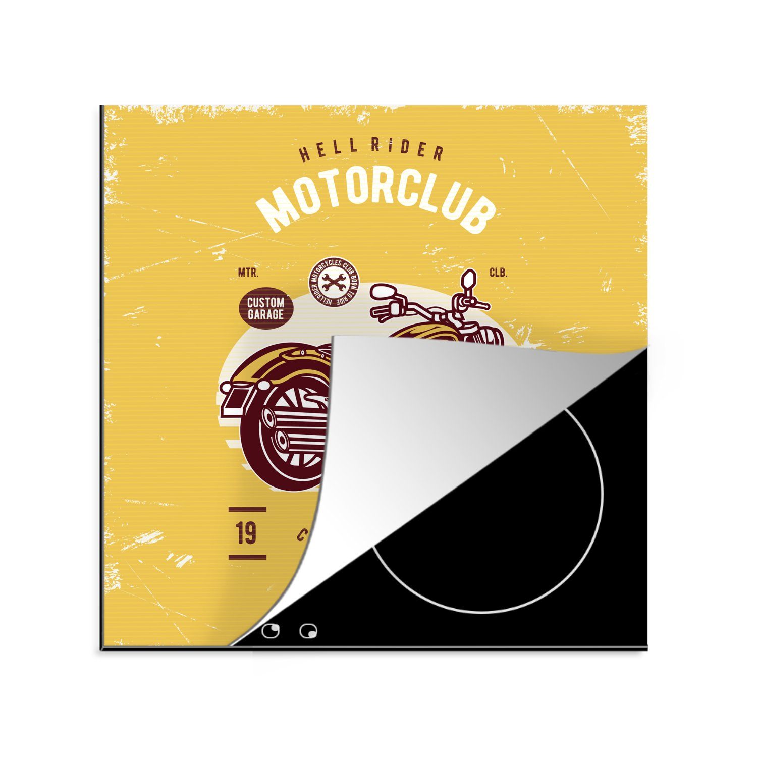 Herdblende-/Abdeckplatte - Retro, Motorrad Arbeitsplatte Gelb für cm, Vinyl, 78x78 tlg), Ceranfeldabdeckung, - küche (1 MuchoWow