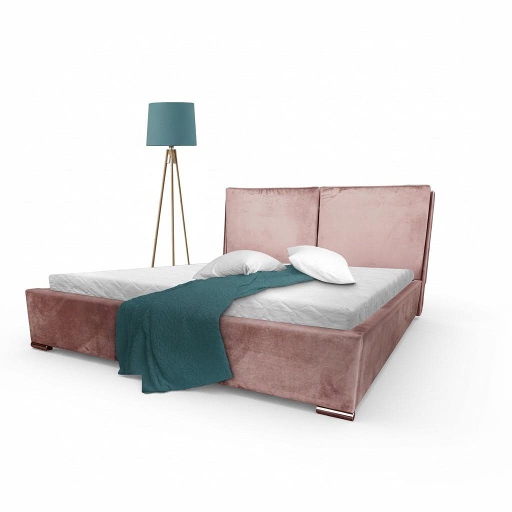 Xlmoebel Polsterbett Elegantes Doppelbett aus rosa Textil mit gepolsterter Oberfläche (Doppelbett, Bett), Hergestellt in Europa