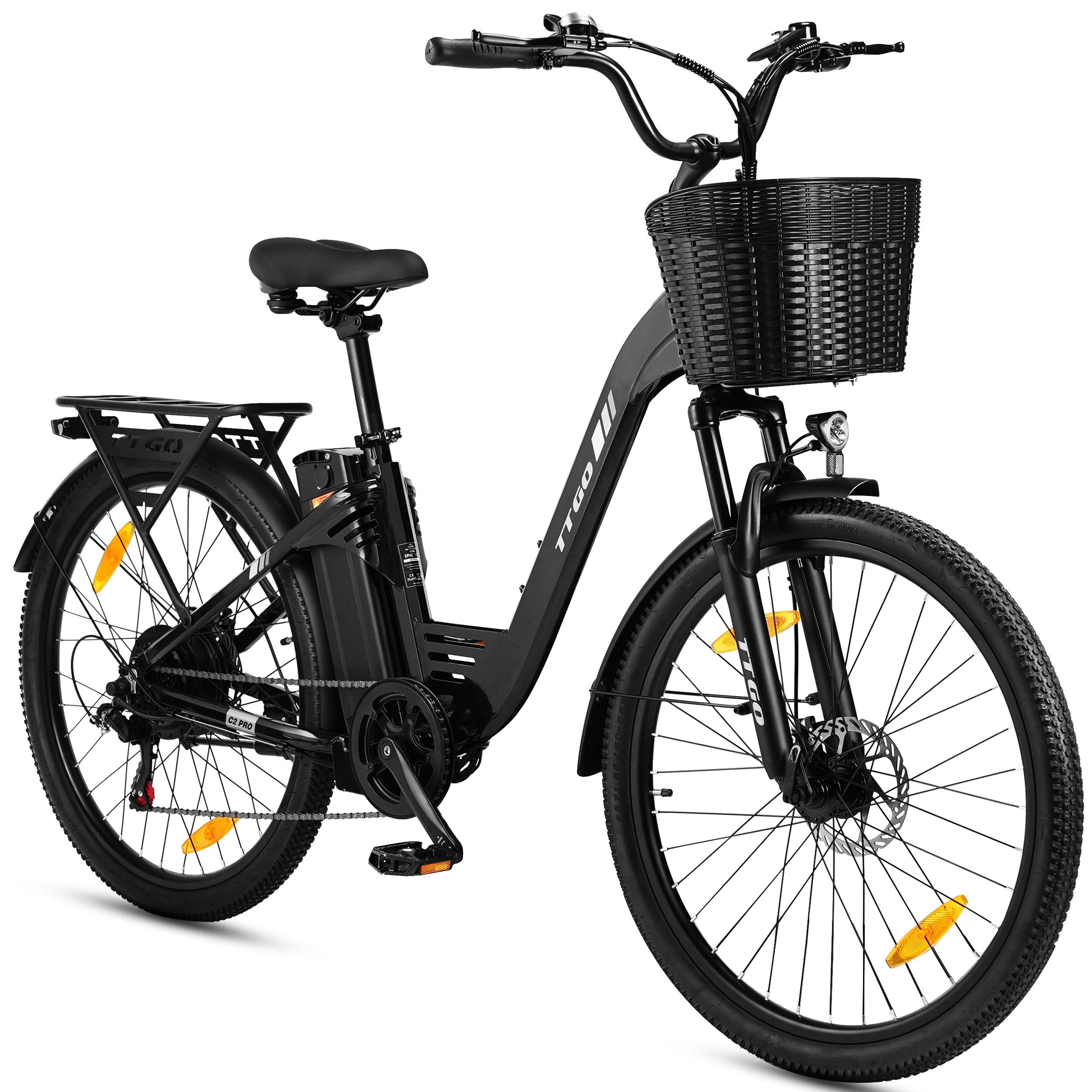 TTGO E-Bike Cityrad C2-Pro E-Fahrrad 648WH Pedelec, 36V 18 AH 120 km Reichweite, Kettenschaltung, Heckmotor, 648 Wh, Cityrad 7 Gang Shimano,Scheibenbremsen, Kettenschaltung