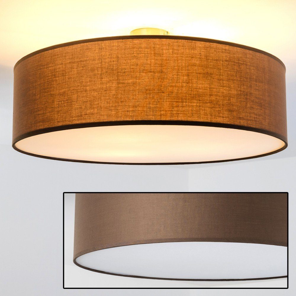 hofstein Deckenleuchte »Mels« runde Deckenlampe mit Lampenschirm aus Stoff in Braun/Weiß, ohne Leuchtmittel, Ø60cm, LED-fähig, 3xE27, 40 Watt, Retro-Design