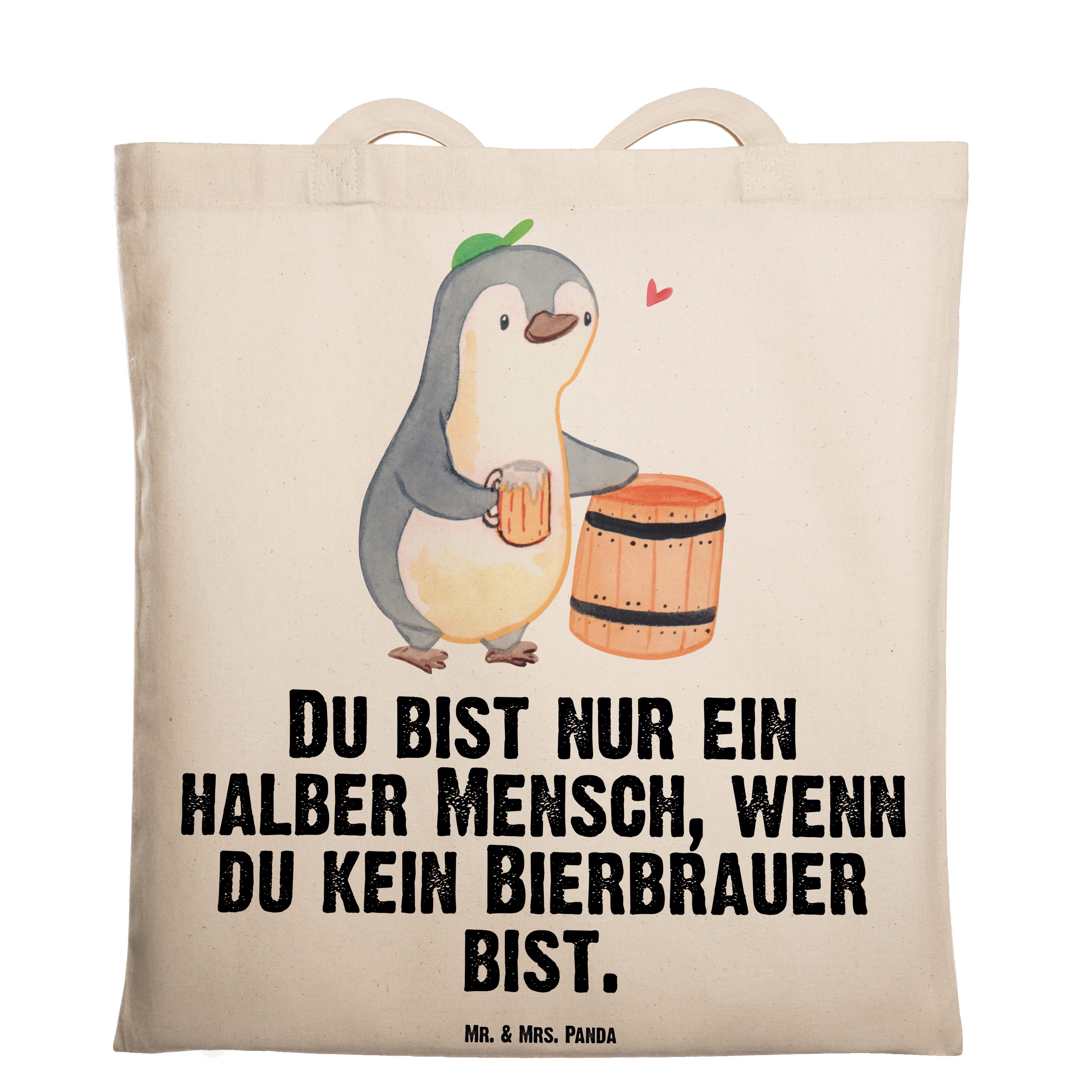 Mr. & Mrs. Panda Tragetasche Bierbrauer mit Herz - Transparent - Geschenk, Beutel, Stoffbeutel, Bi (1-tlg)