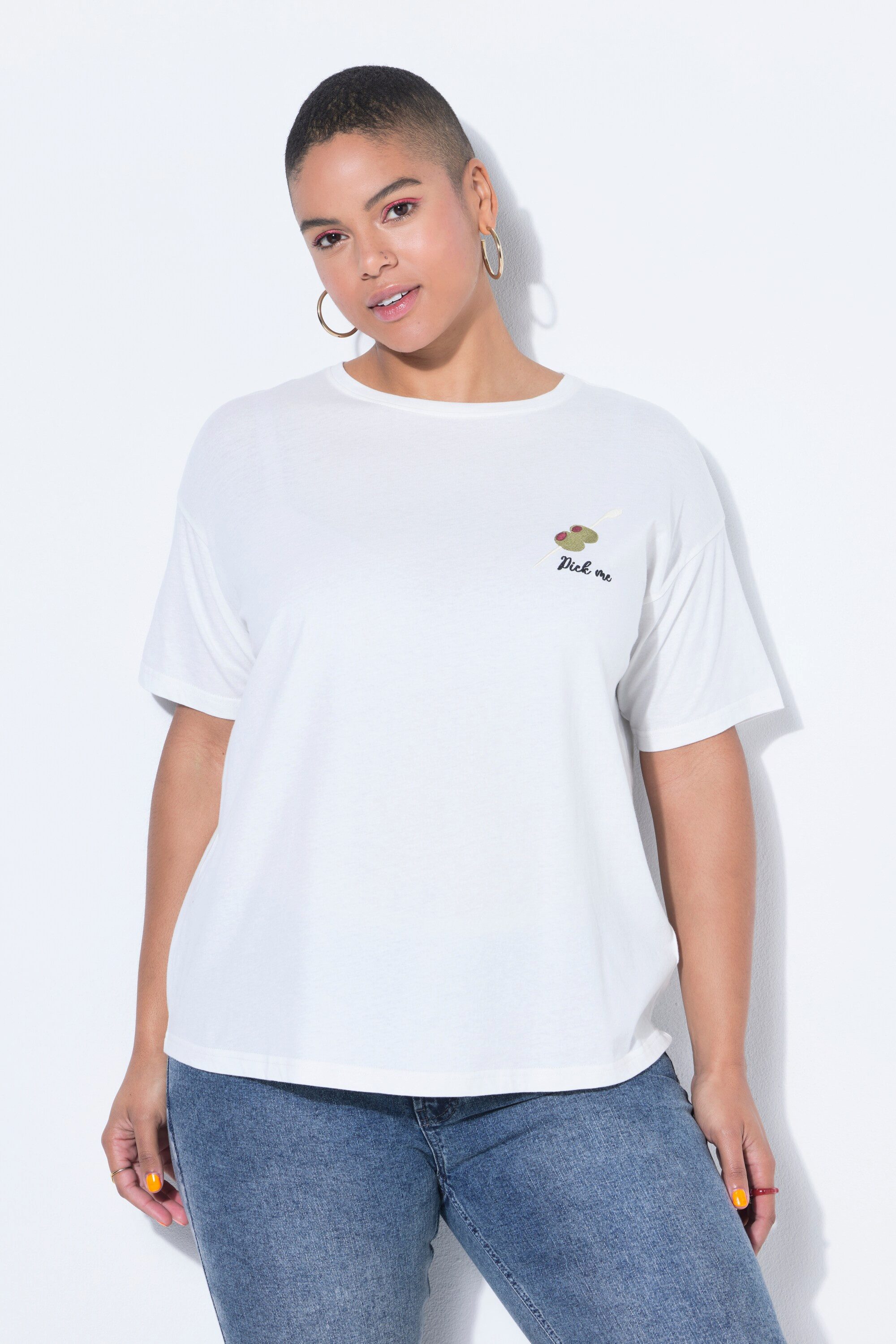 T-Shirt T-Shirt cropped oversized Oliven-Stickerei