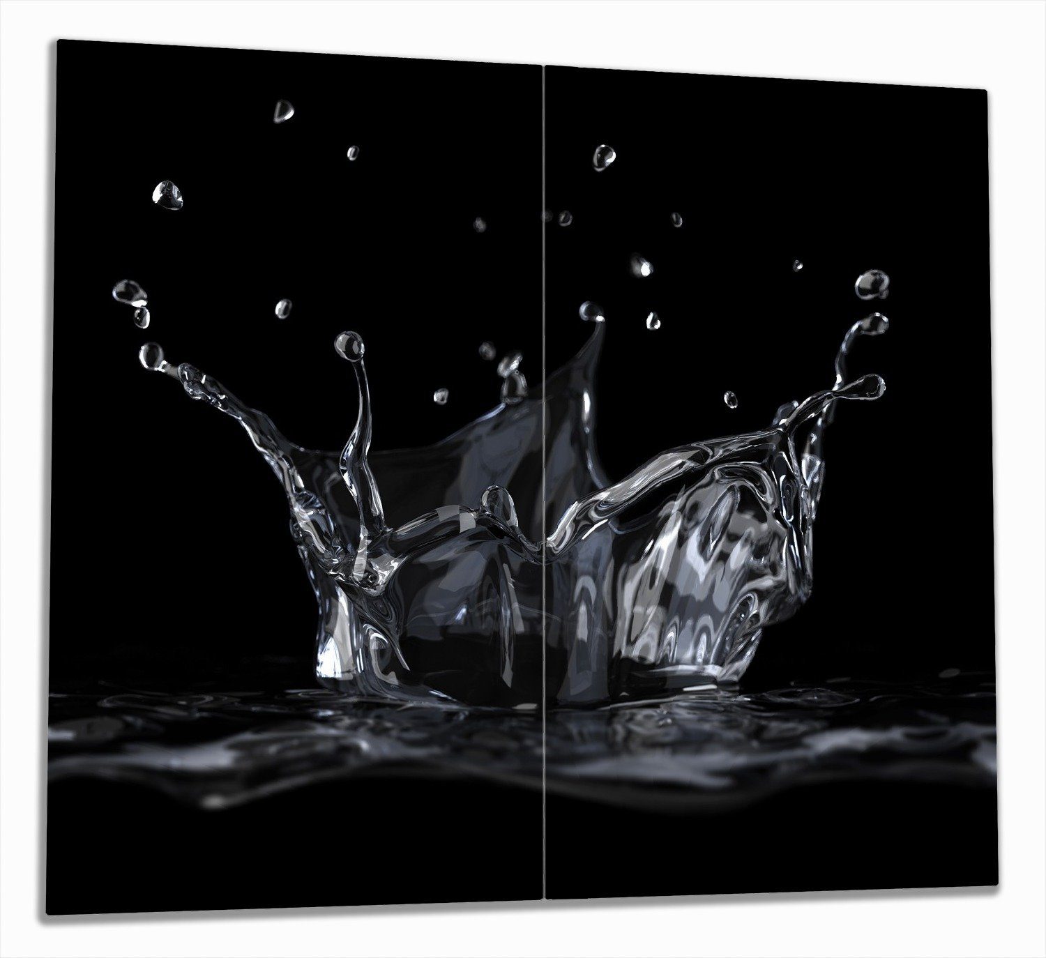 Wallario Herd-Abdeckplatte Aufspritzendes Wasser, ESG-Sicherheitsglas, (Glasplatte, 2 tlg., inkl. 5mm Noppen), verschiedene Größen