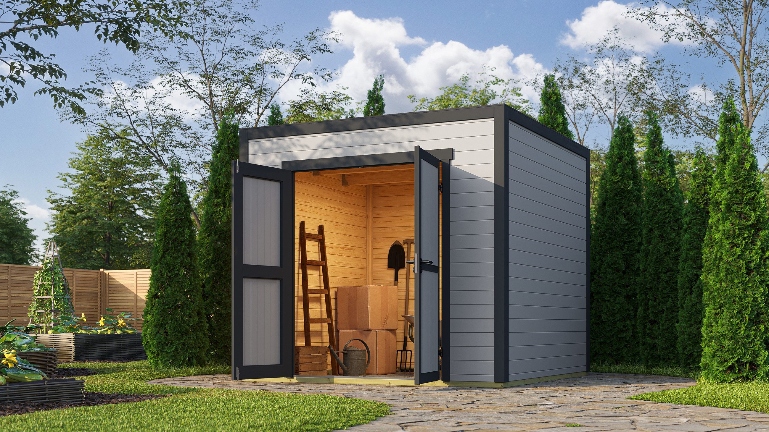 weka Gartenhaus Batu 2, Flachdach, Vollholztür, BxT: 250x257,5 cm, 28 mm starke Blockbohlen, in verschiedenen Farben