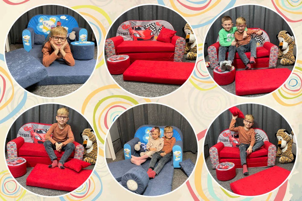 FORTISLINE Kindersitzgruppe Kindersofa Kindercouch Aufklappen Bettfunktion + Hocker W319 – Bild 4 von 4