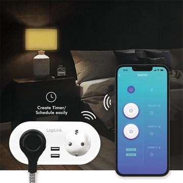 LogiLink Smart Home Wi-Fi Smart Plug Stromstecker 2-fach (CEE7/3) Smarte Zweifach-Steckdosenleiste, 2x USB Tuya kompatibel