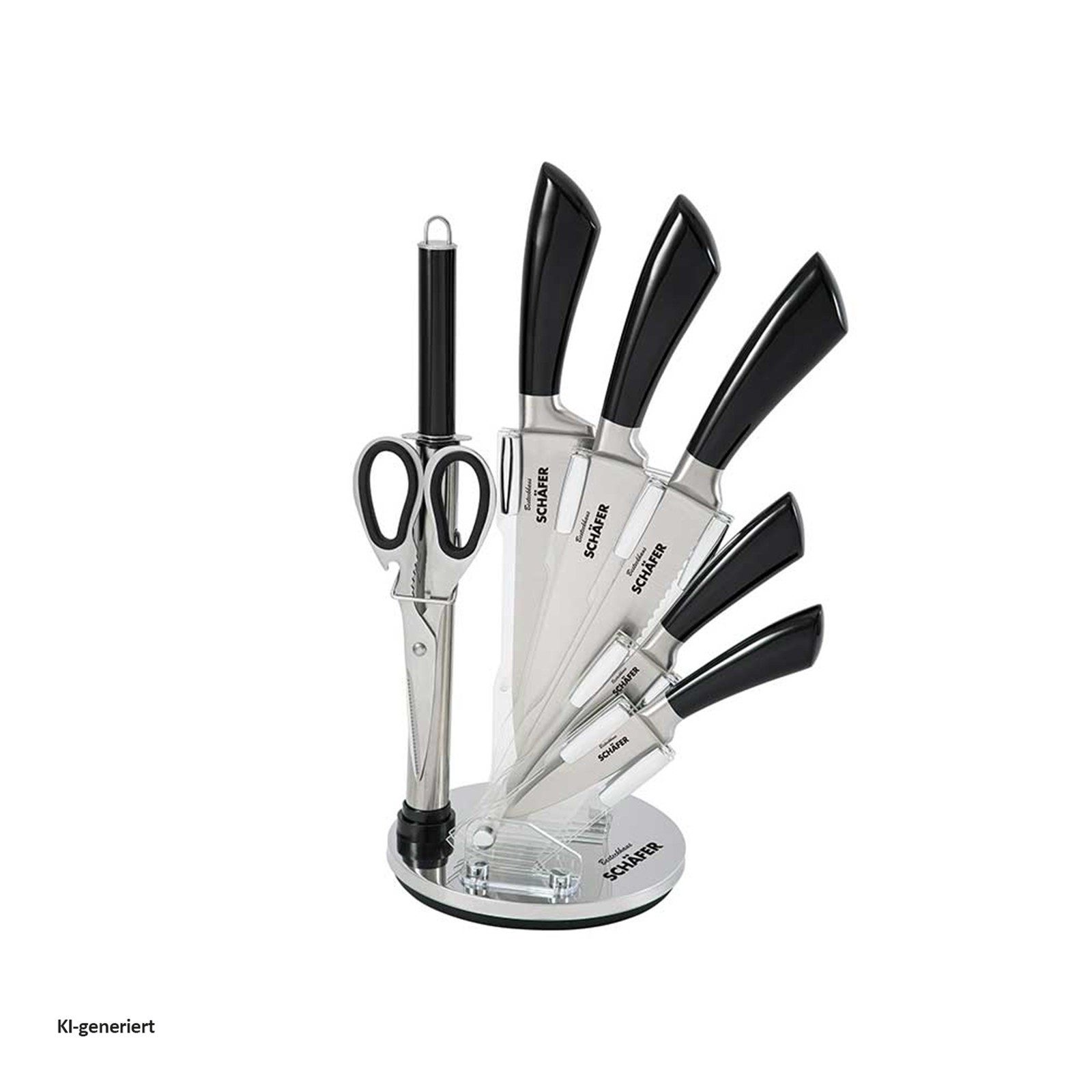 Neuetischkultur Messerblock Messerblock 8 teiliges Set Metallic Black (8tlg), Küchenmesser Wetzstahl Küchenschere