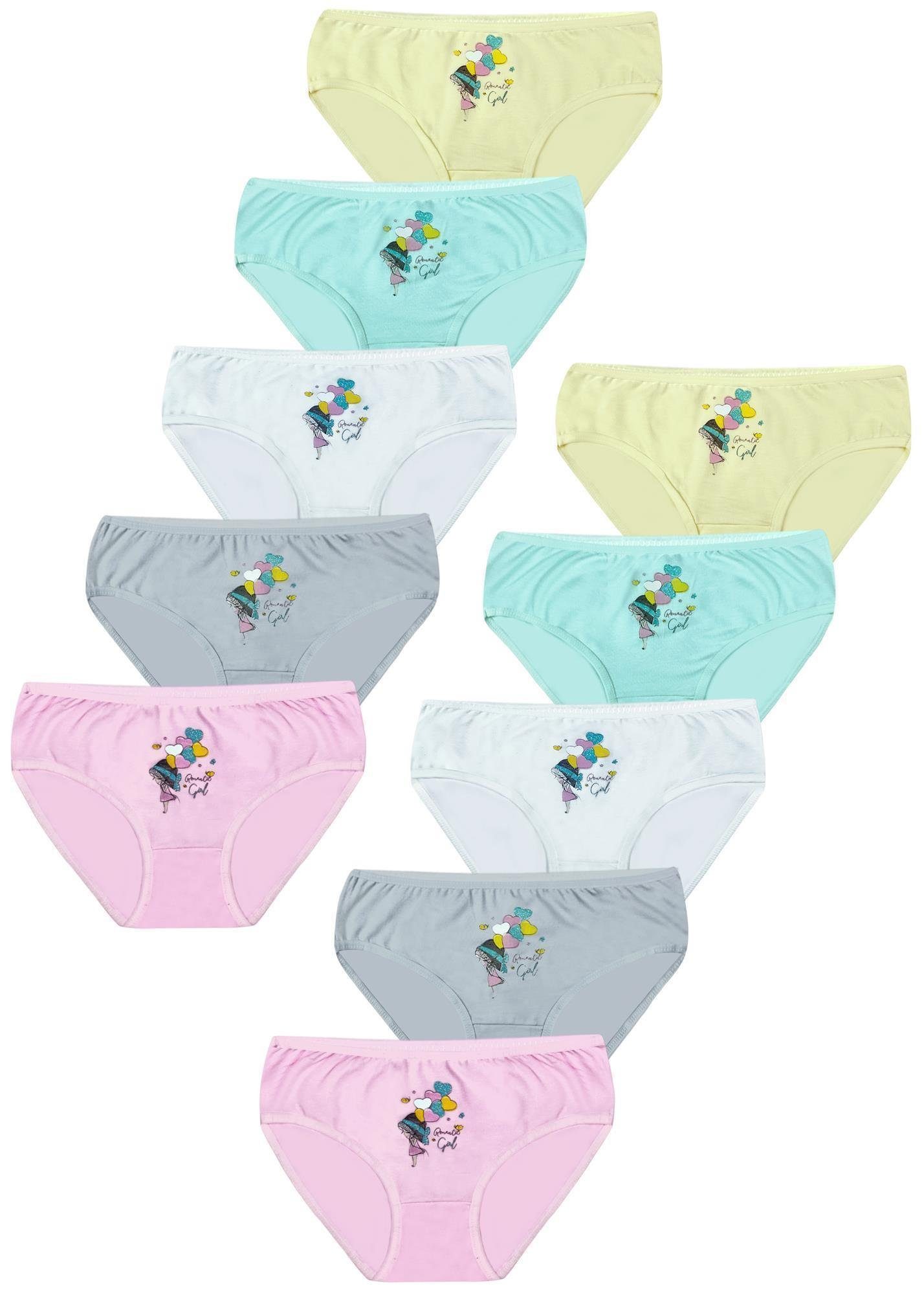 LOREZA Slip 10er Set Mädchen Slips - Herz - Bunt (Spar-Packung, 10-St)