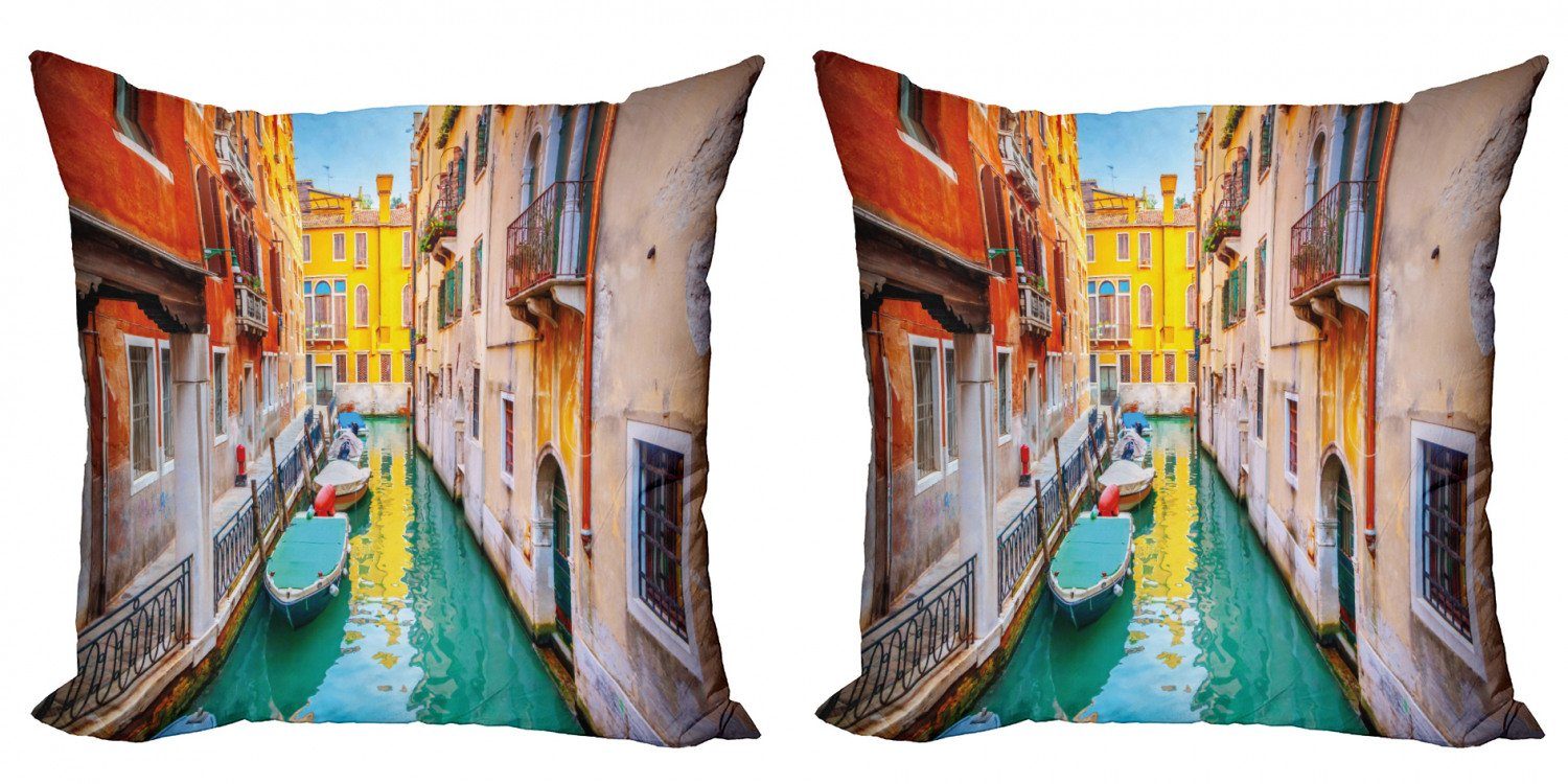 Kissenbezüge Modern Accent Doppelseitiger Digitaldruck, Abakuhaus (2 Stück), Venedig Vibrant Canal Gondeln