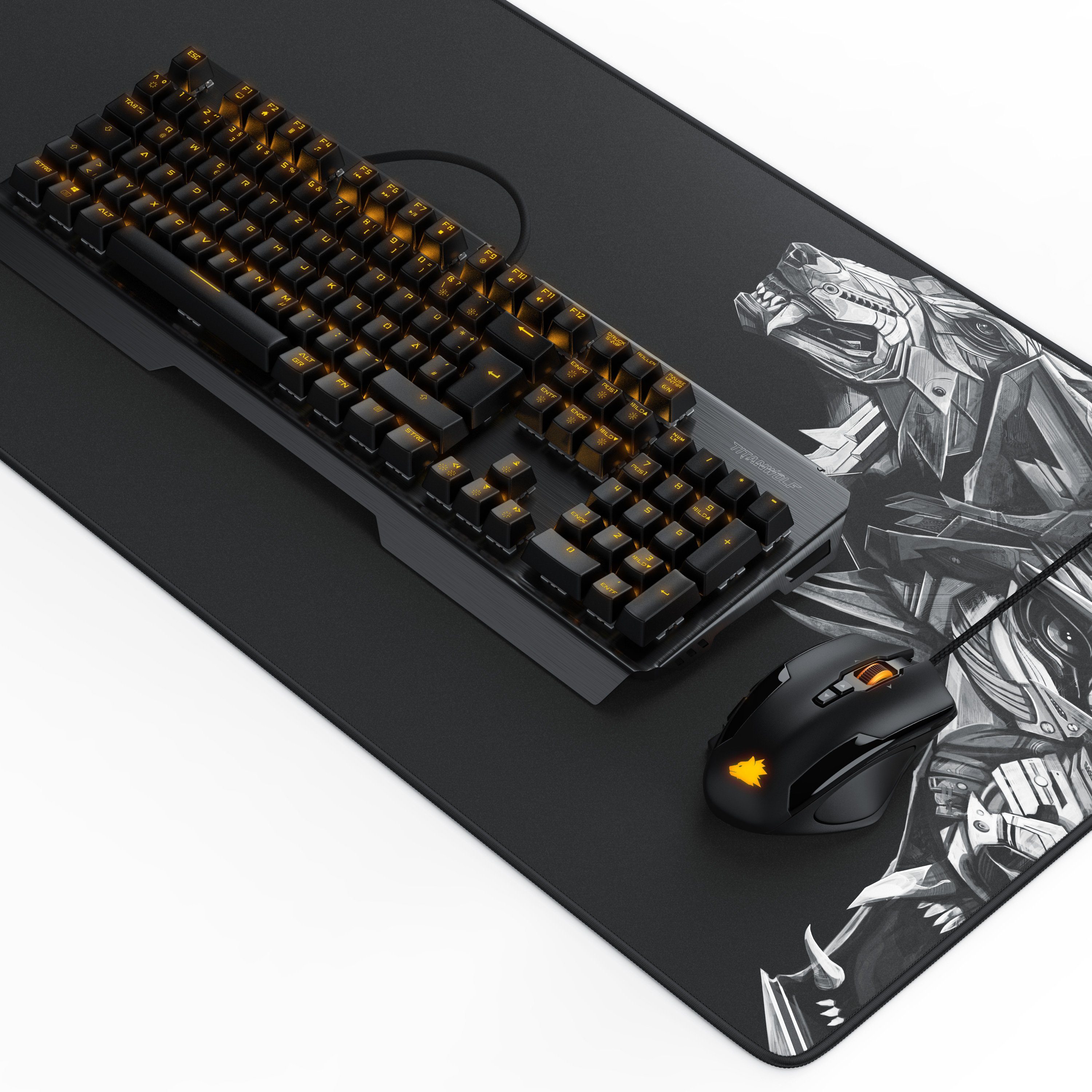 Titanwolf Mechanisches Keyboard, Mouse & Mousepad Gaming Bundle Tastatur-, Maus- und Mauspad-Set, (Spar-Set, 3 St., Keyboard, Maus & XXL Mauspad), Anti-Ghosting, LED 19 Modi, Makro, 10800dpi, XXL Schreibtischunterlage