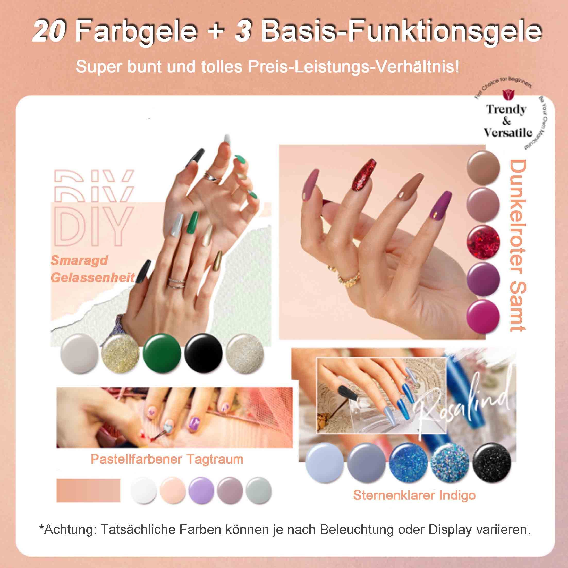 KINSI UV-Nagellack-Set Nagellack-Set 23 Flaschen, 20 Farbgele + 3 Funktionsgele,DIY Matching, 23-tlg., Tierfreundlich, ohne Zusatz von Schadstoffen, lang anhalt – Bild 2 von 5