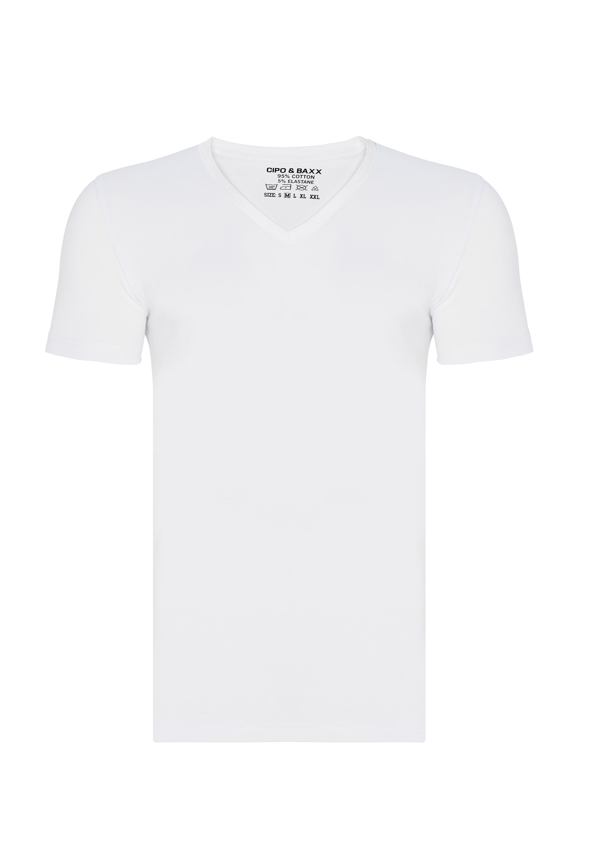 Cipo & Baxx mit weiß V-Ausschnitt T-Shirt modernem