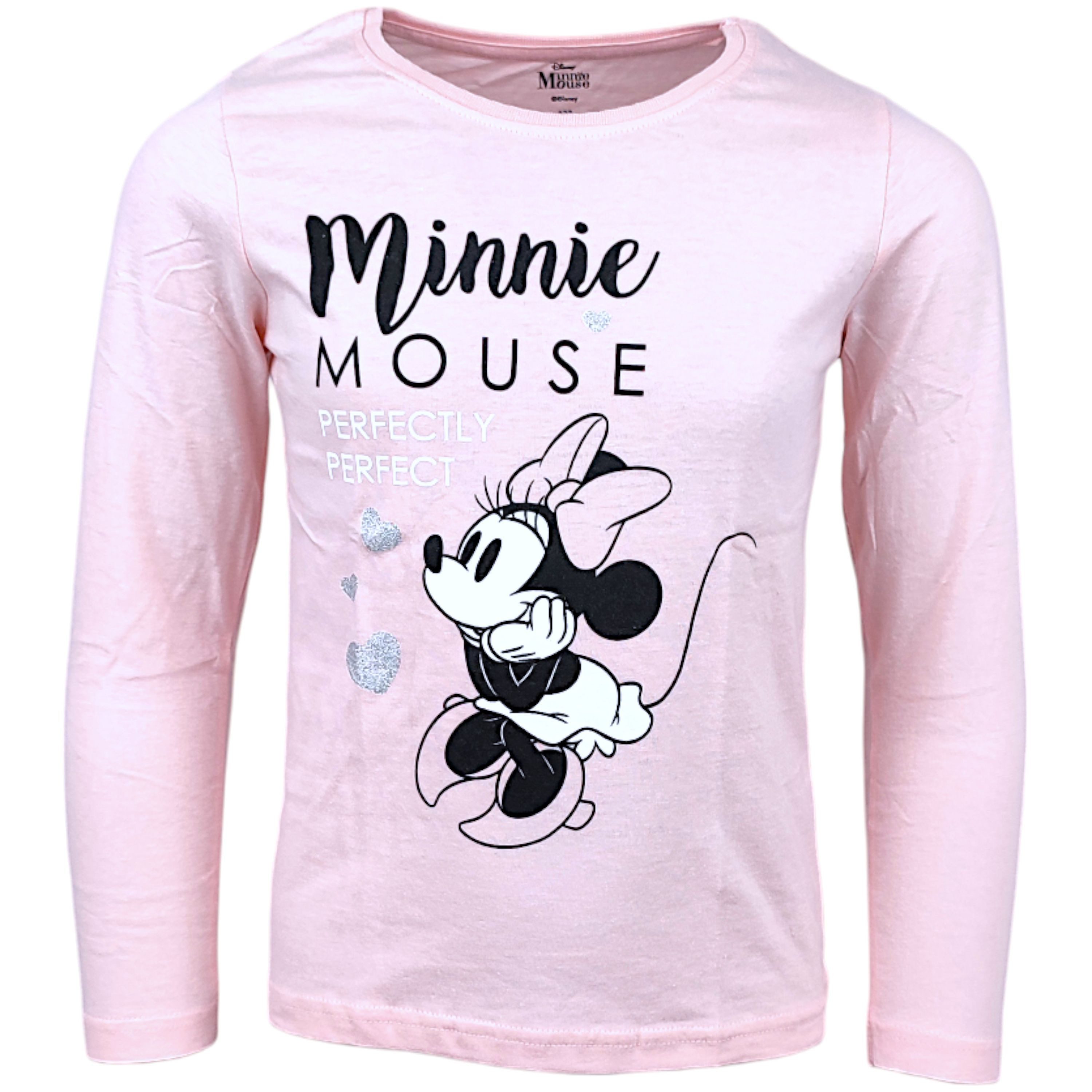 Disney Minnie Mouse Langarmshirt Minnie Maus mit Glitzer Mädchen Shirt aus Baumwolle Gr. 98 - 128 cm