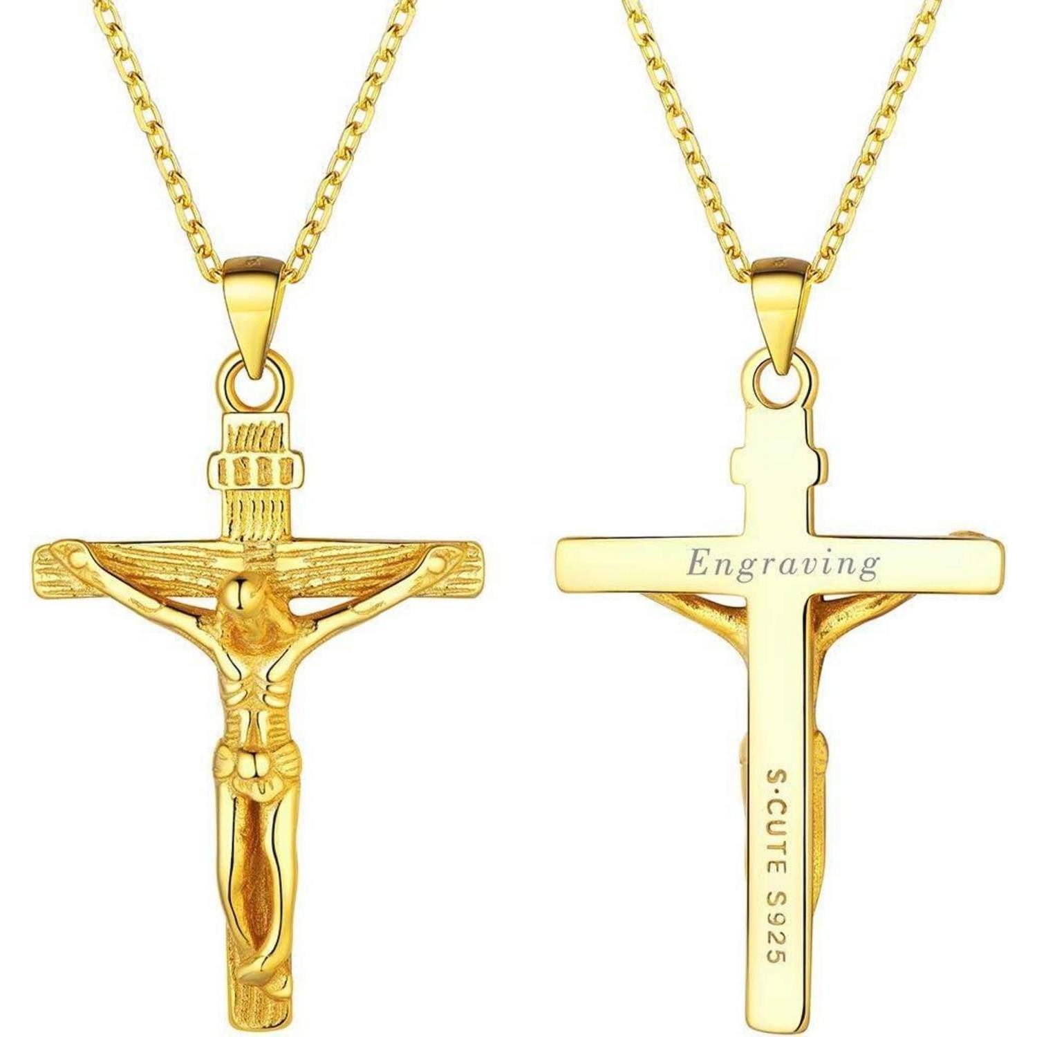 LuxusKollektion Kreuzkette Halskette Kruzifix Kreuz INRI Anhänger Gold[personalisiert] Edelstahl