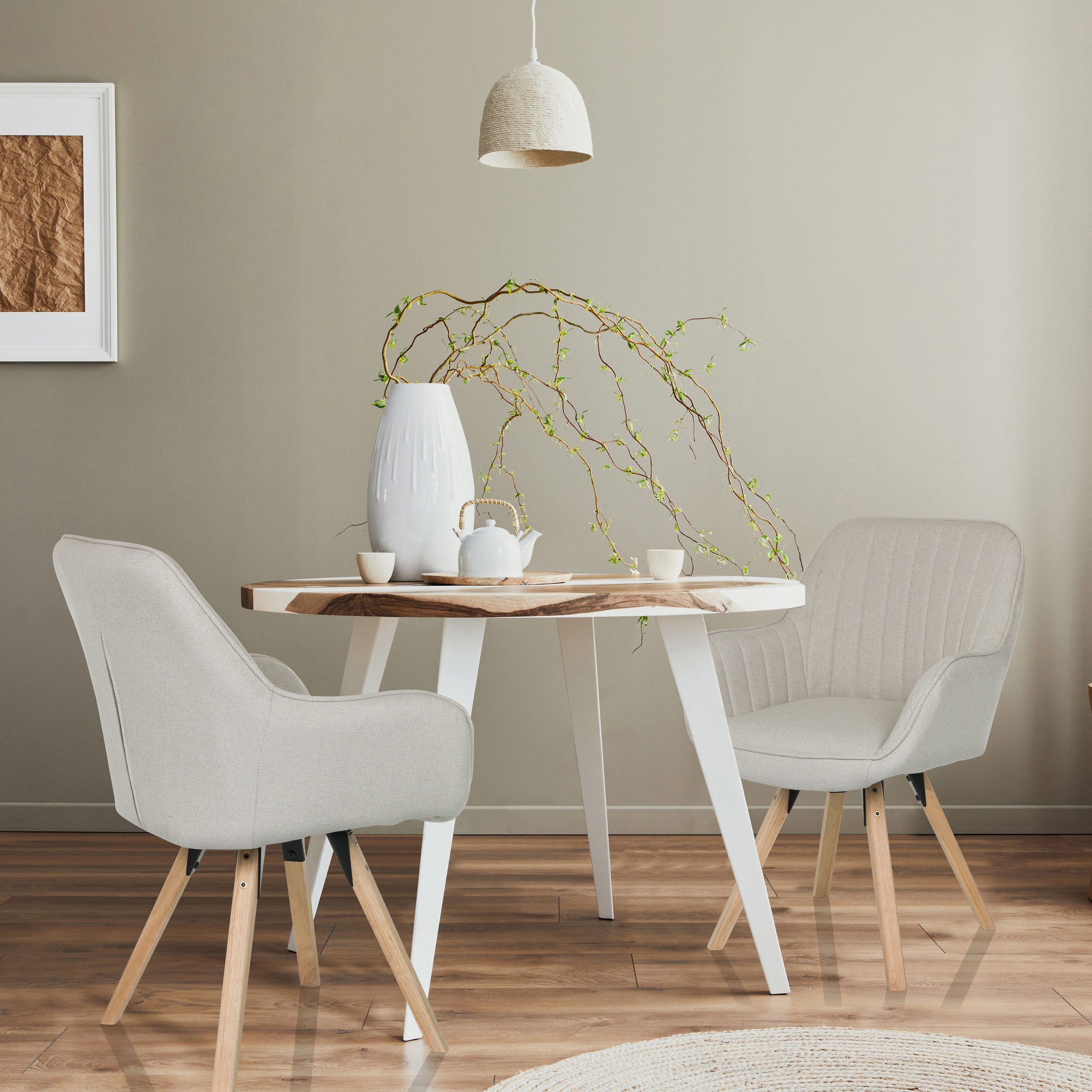 hjh LIVING Esszimmerstuhl SCANDI SOFT Stuhl gepolstert Stoff mit Armlehnen 1 (1 St), Stuhl im Scandi-Look, Sitz drehbar, bequem gepolstert, Holzfußkreuz
