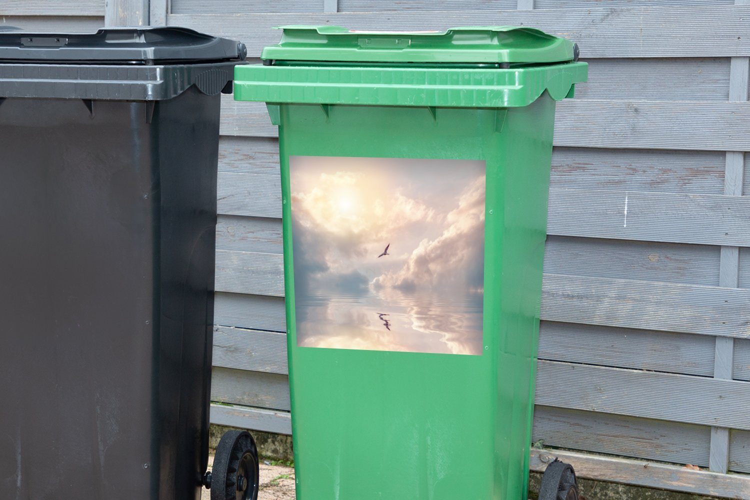Meer Container, Mülleimer-aufkleber, Abfalbehälter Sticker, - MuchoWow St), (1 Vogel Sonne Wandsticker - Mülltonne,