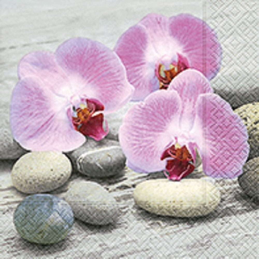 Paper+Design Papierserviette 20 LUNCH SERVIETTEN 33x33cm Orchideen, Steine. ORCHIDS ON STONES
