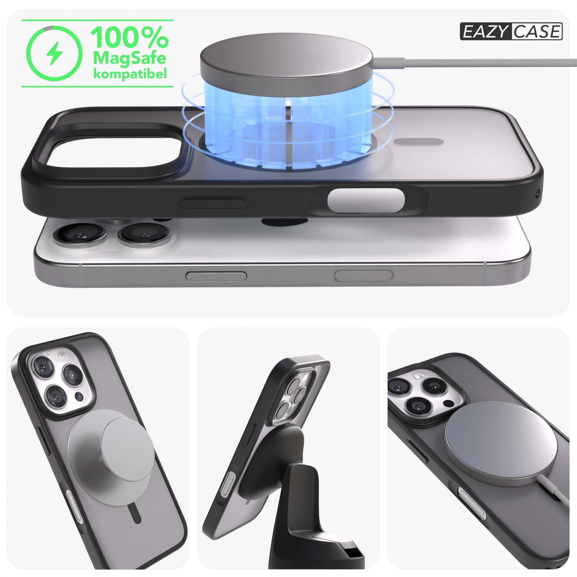 EAZY CASE Handyhülle Outdoor Case MagSafe für Apple iPhone 16 Pro 6,3 Zoll, Outdoor Handy Hülle Slim Cover Silicon Case Bumper Outdoorcase Schwarz