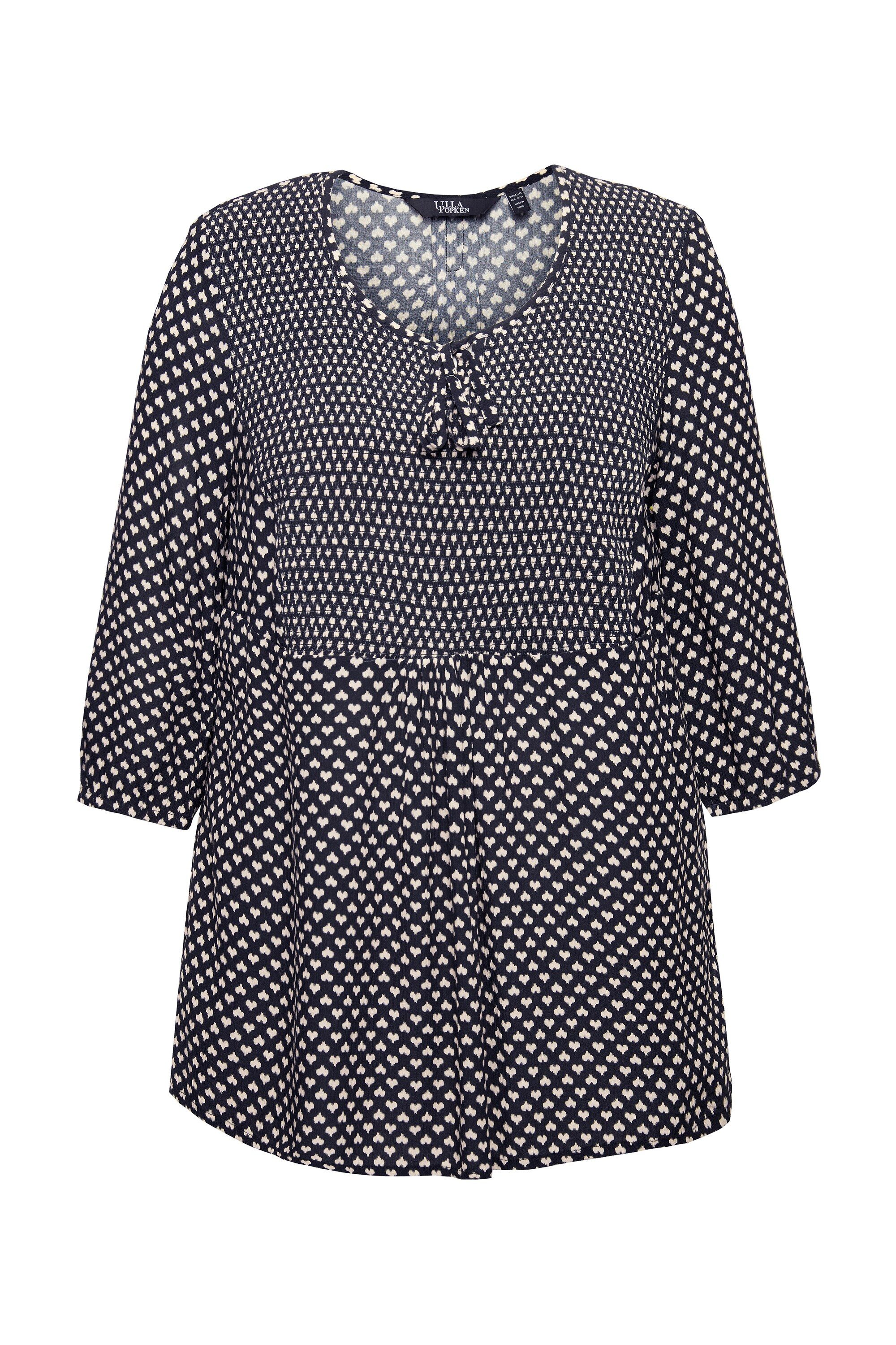 Ulla Popken Druckbluse Smokbluse Herzen A-Linie Rundhals 3/4-Arm günstig online kaufen