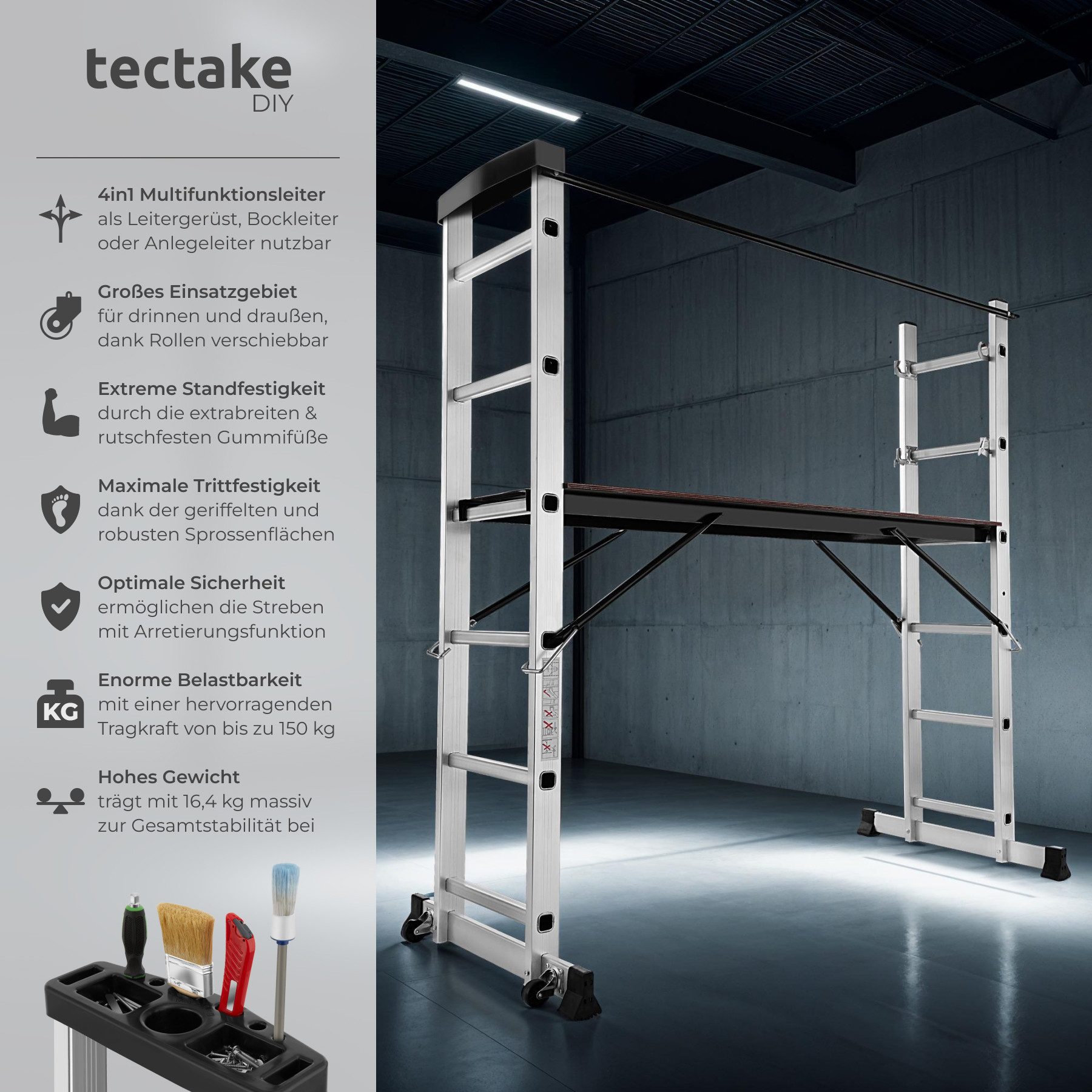 tectake Teleskopleiter Multigerüst, 4 in 1 günstig online kaufen