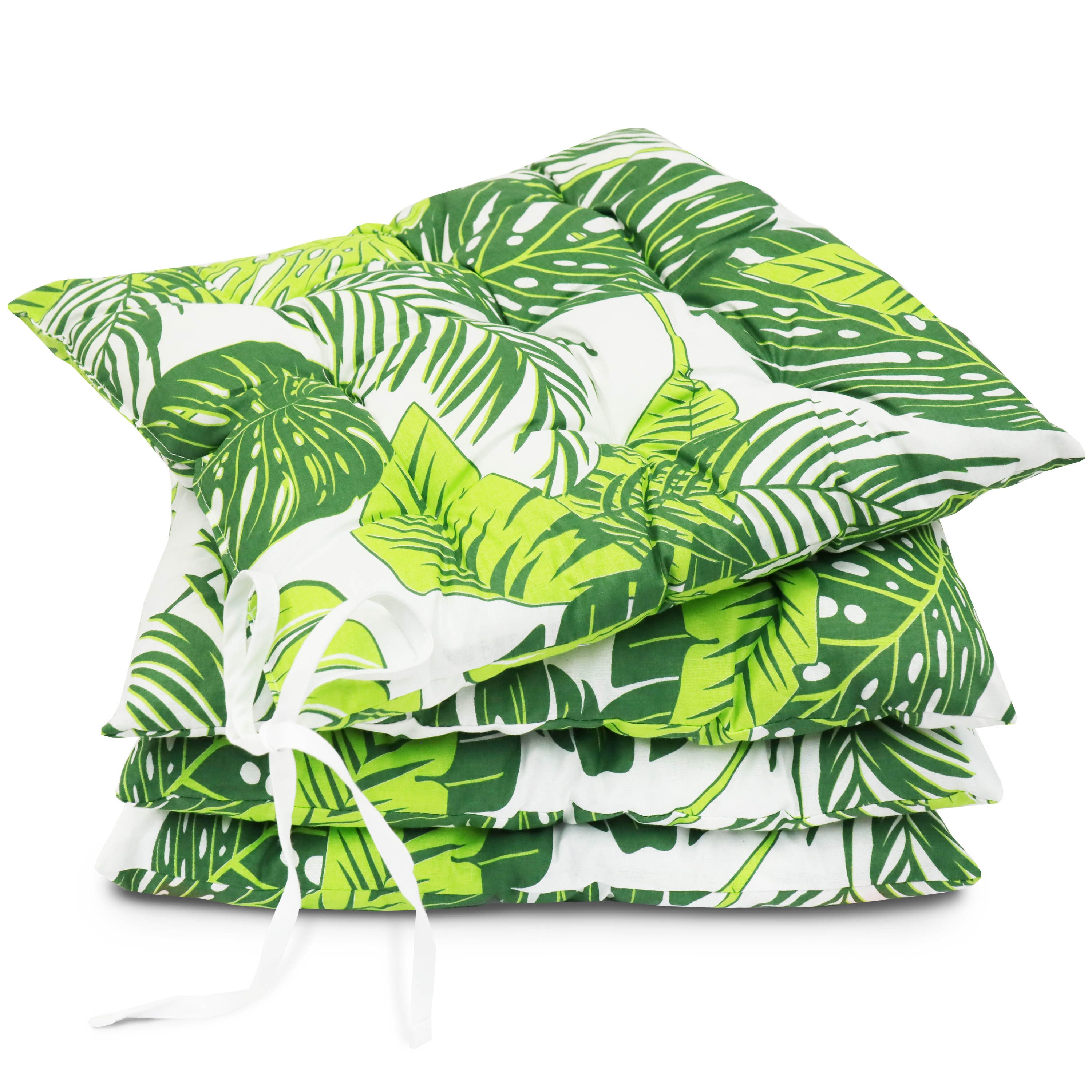 Amilian Stuhlkissen 40x40 mit Bändern - 4er Set Sitzkissen - Outdoor Indoor - Sitzauflage, waschbar