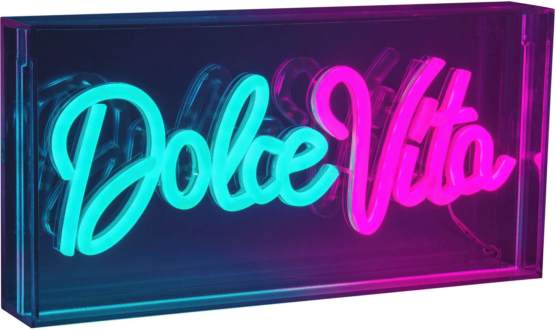 näve LED Dekolicht DOLCE VITA, USB-Anschluss mit Ladefunktion, LED fest integriert, blau, rot, Schriftzug beleuchtet blau rot, Tisch- Wandfunktion, transparent, USB