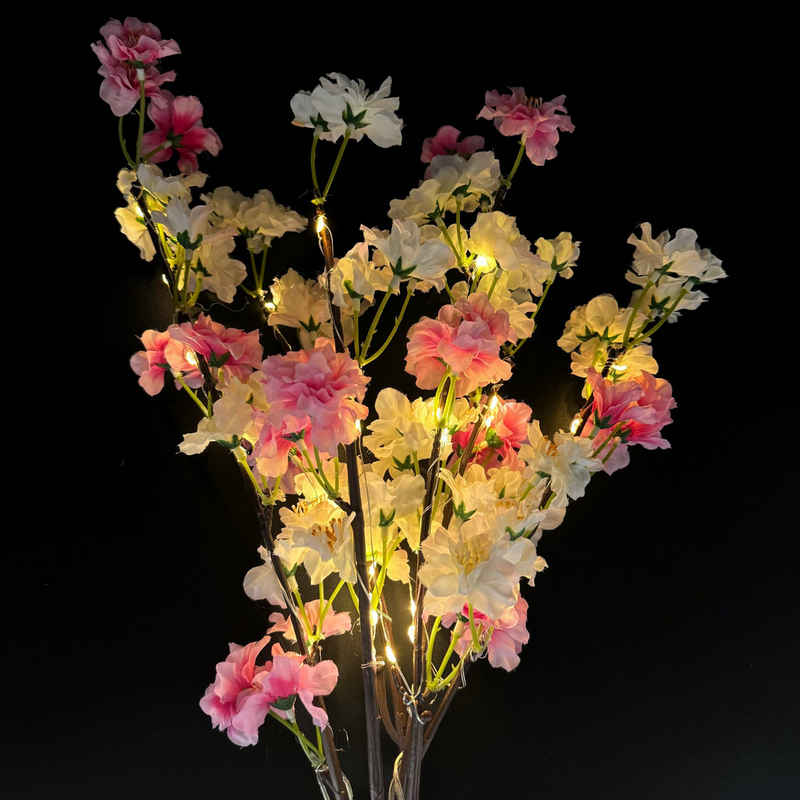 Kunstzweig Dekozweige mit künstlichen Blüten und 30 LED Lichtern - Kunstblumen, Pflanzen, Online-Fuchs, Leuchtzweige, 6-Stunden-Timerfunktion