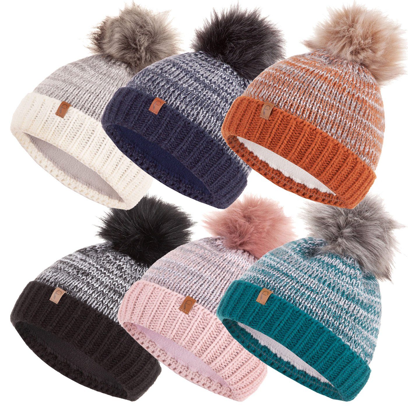 Faera Bommelmütze Wintermütze Damen Herren Beanie Mütze Haube gefüttert Bommelmütze