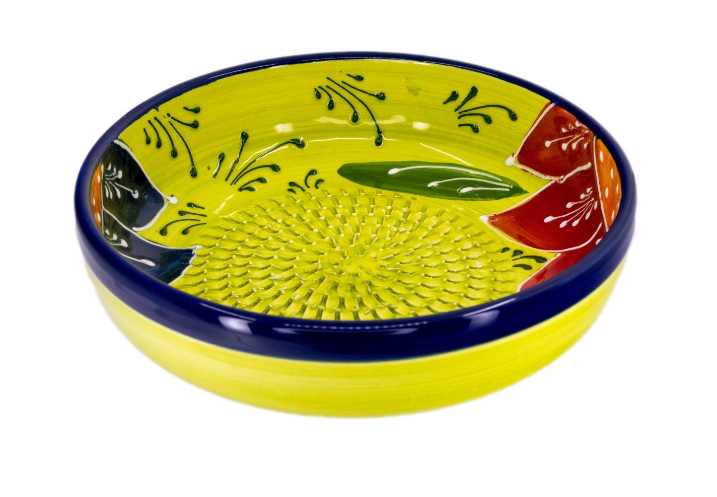 Kaladia Multireibe Reibeschüssel in Grün & Blumen, Keramik, handbemalte Küchenreibe - Made in Spain