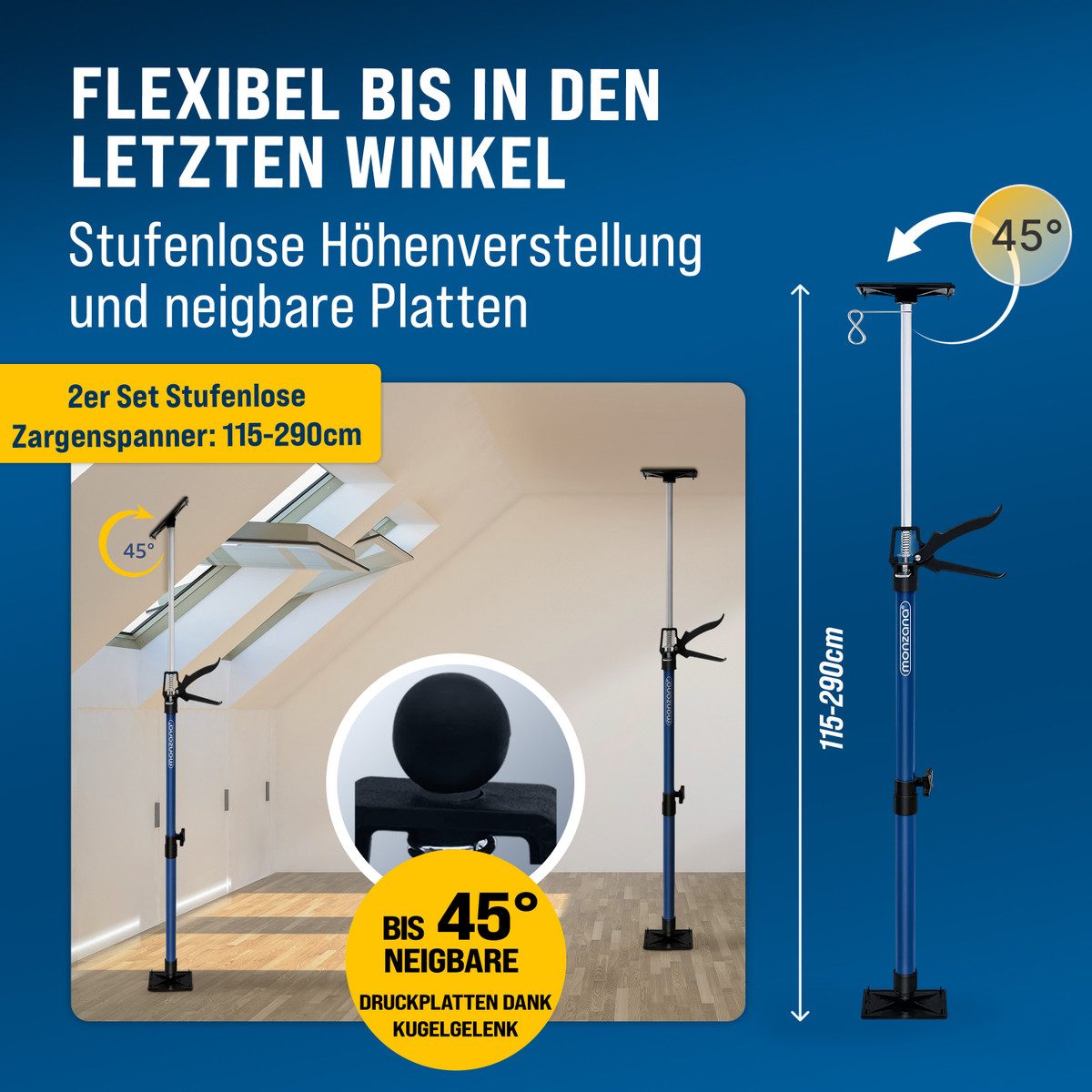 monzana Stützelement Deuba, 2er Set Deckenstütze Zargenspanner höhenverstellbar 115-290cm bis 30kg