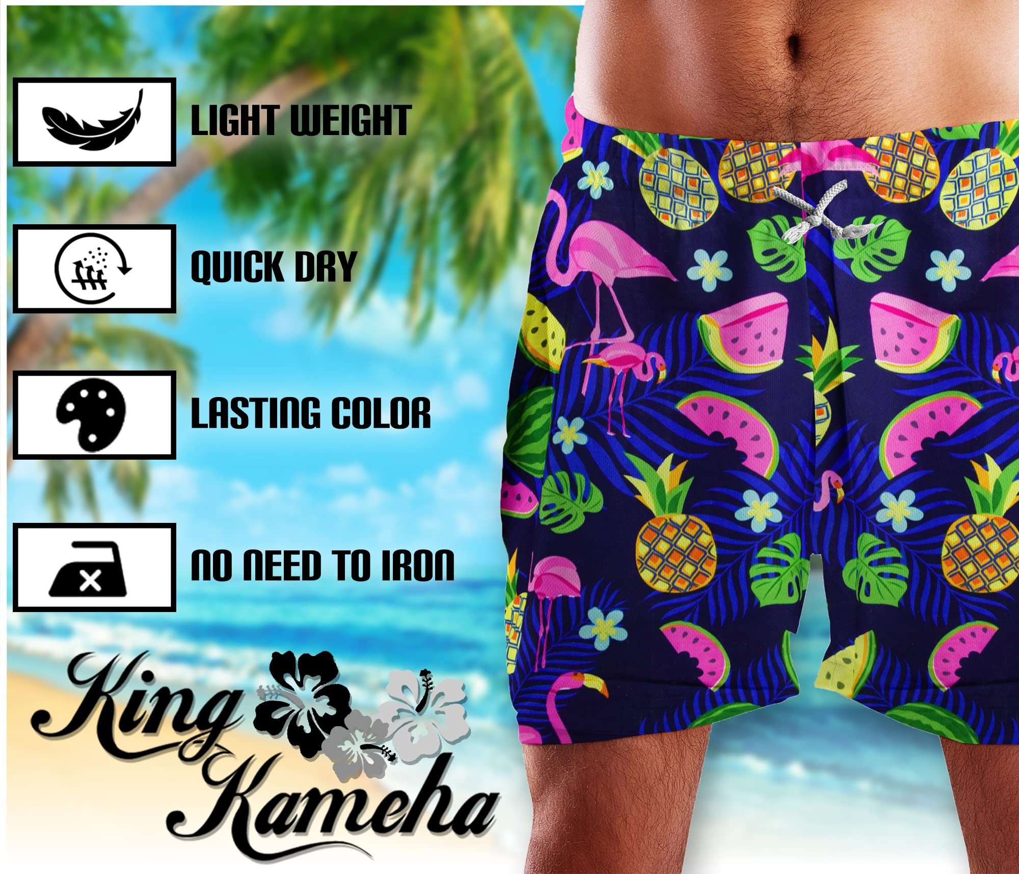 King Kameha Badeshorts Flamingo Melone Hawaii Bade-Shorts Mesh-Einsatz Vers günstig online kaufen