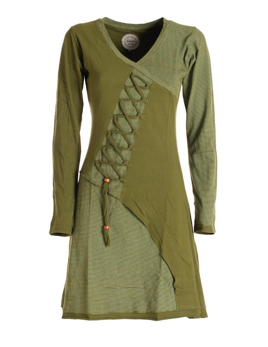 Vishes Jerseykleid Asymmetrisches Langarm Damen Baumwoll-Keid Shirt-Kleid Ethno, Elfen Style, Sweat-Kleid