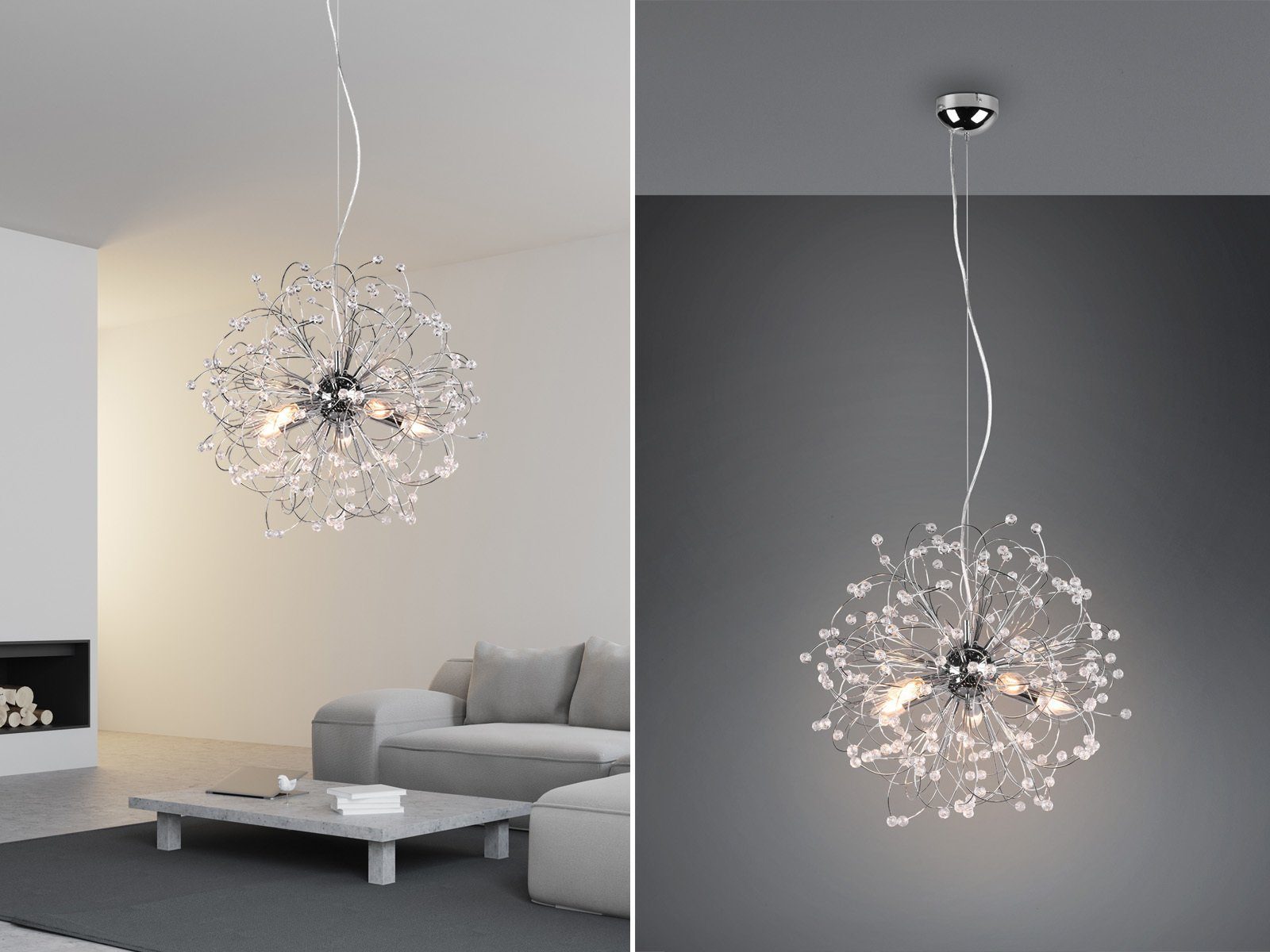 meineWunschleuchte LED Pendelleuchte, Dimmfunktion, LED wechselbar, warmweiß, ausgefallene Designer Kristall-lampe für Treppenhaus & Galerie, Ø 55cm