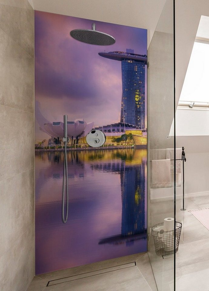 Thumbnail - Wallario Duschrückwand Abenddämmerung in Singapur, (1-tlg)
