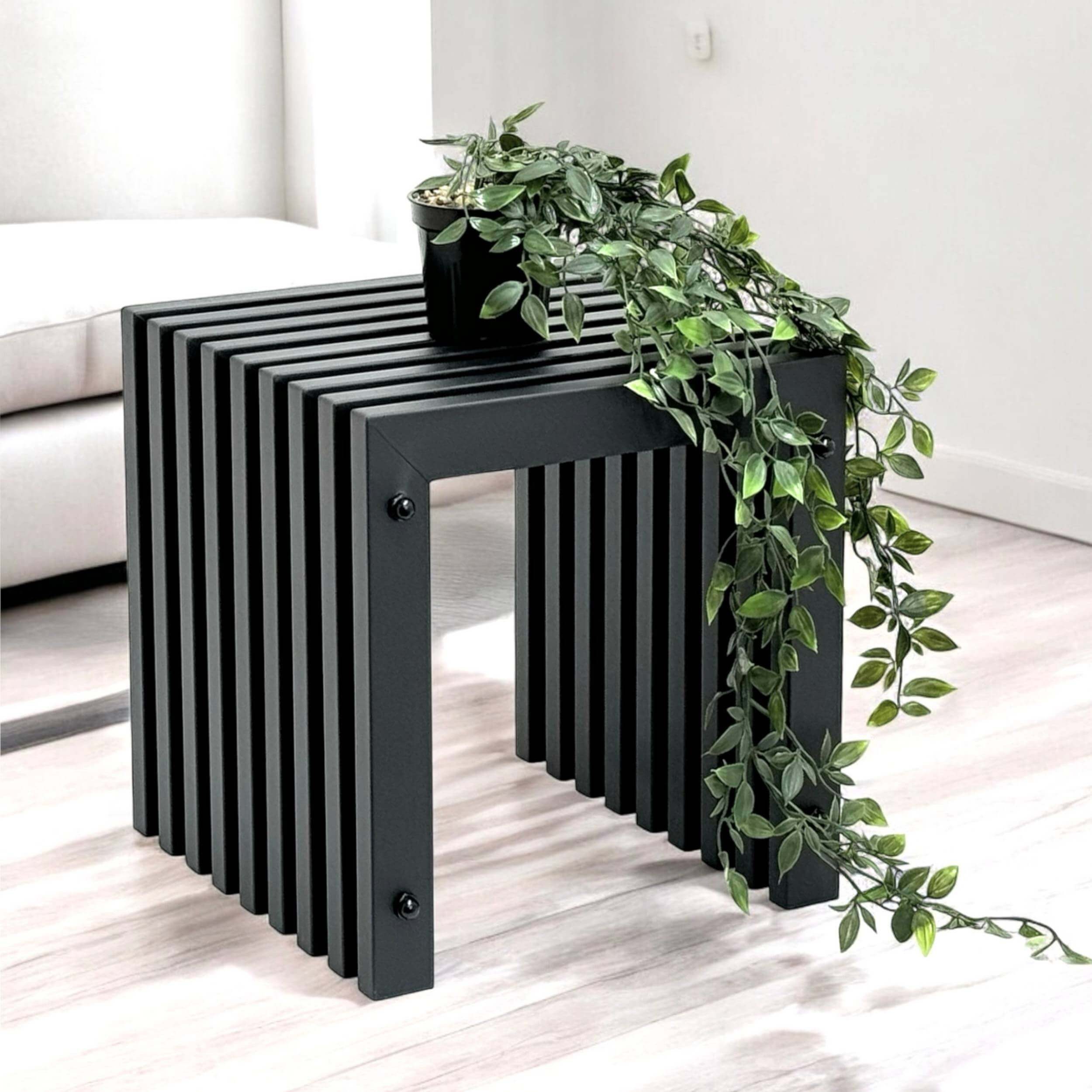 DanDiBo Beistelltisch Lamellenhocker Hocker Metall Schwarz günstig online kaufen
