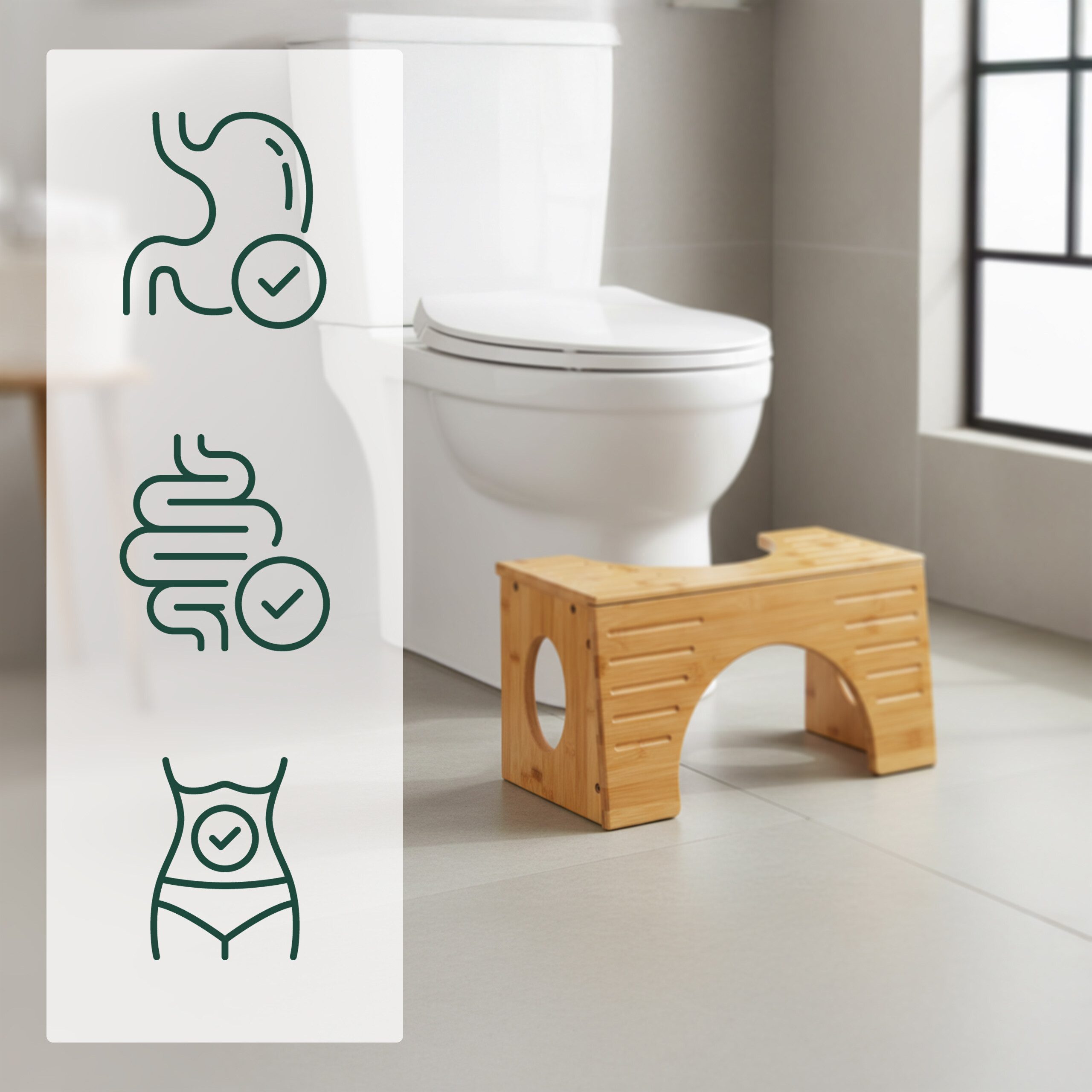 relaxdays Fußhocker Toilettenhocker aus Bambus