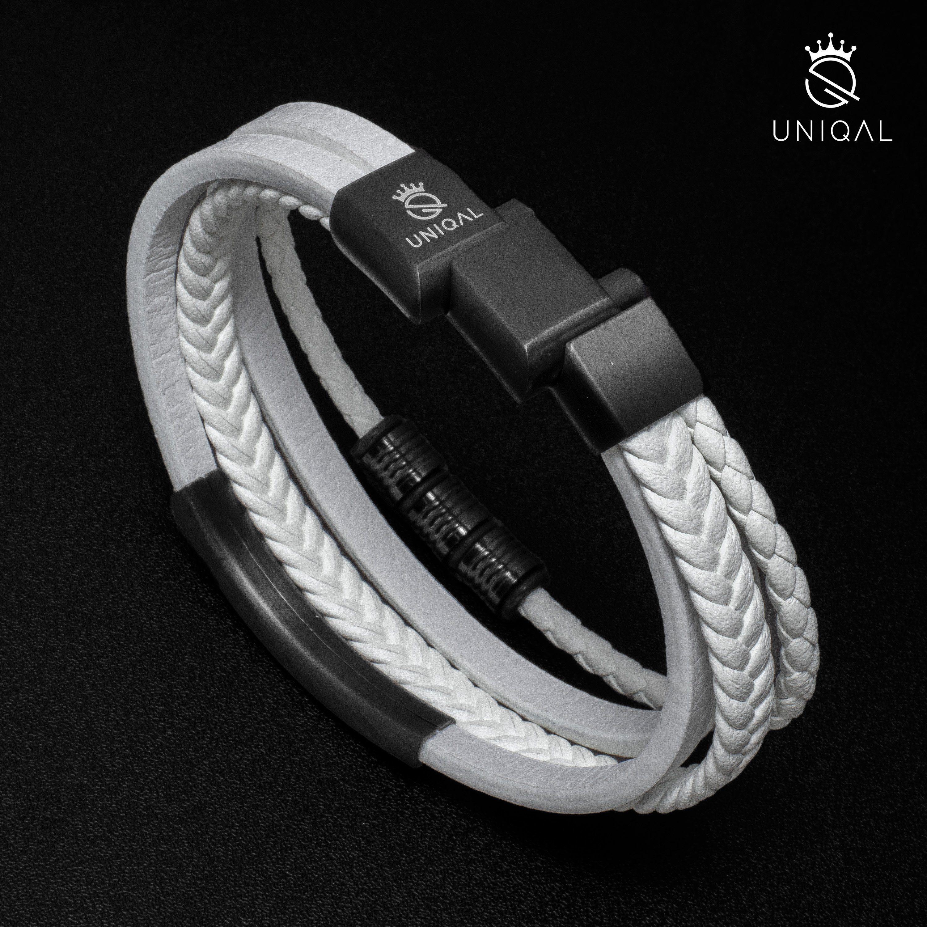 UNIQAL.de Lederarmband Herren "SHAPE" handgefertigt, geflochten, verstellbar (Klassisch, casual, elegant), aus Rindsleder, Edelstahl-Magnetverschluss mit Verlängerungsglied