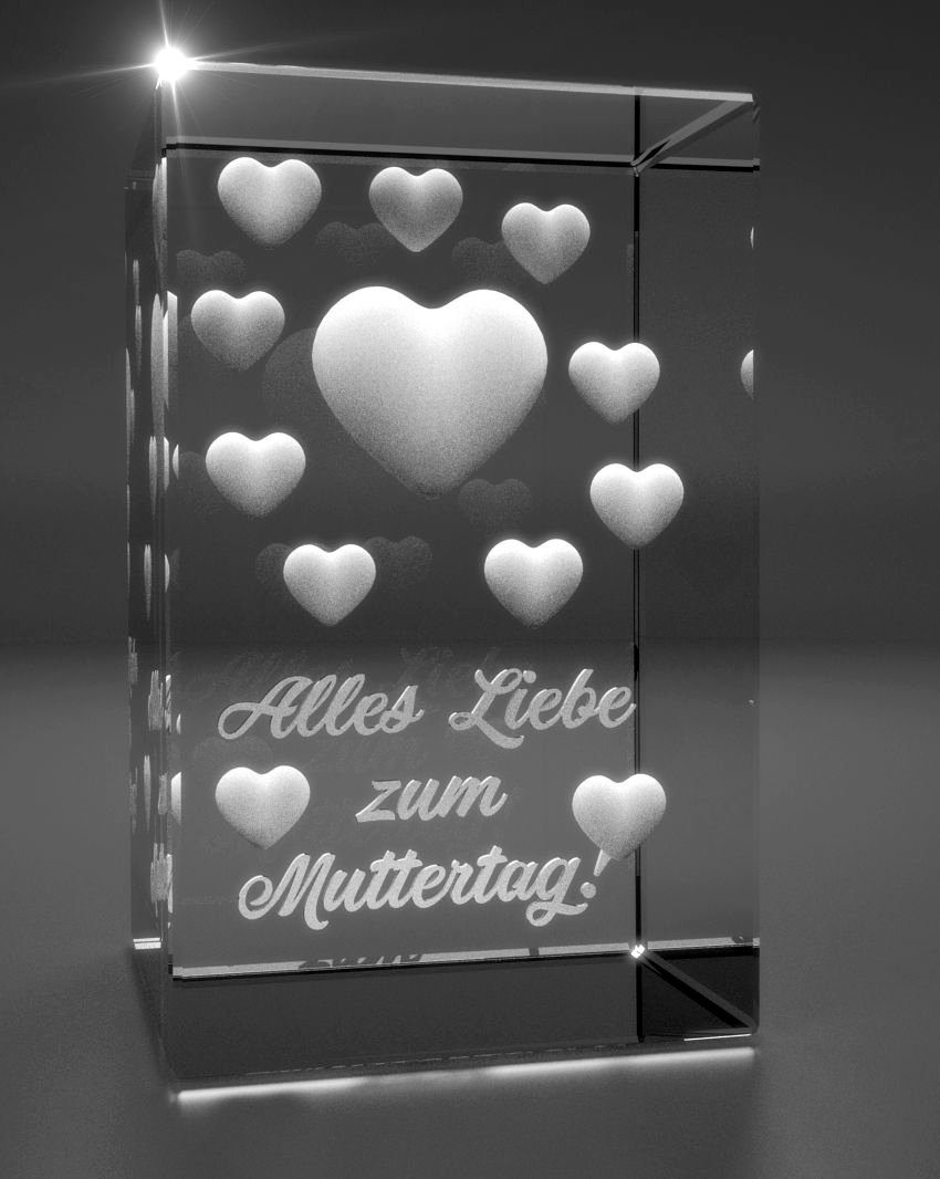 VIP-LASER Dekofigur 3D Glasquader Hochwertige Geschenkbox, Germany, in Made Herzen viele Alles Liebe I Muttertag!, zum Familienbetrieb I
