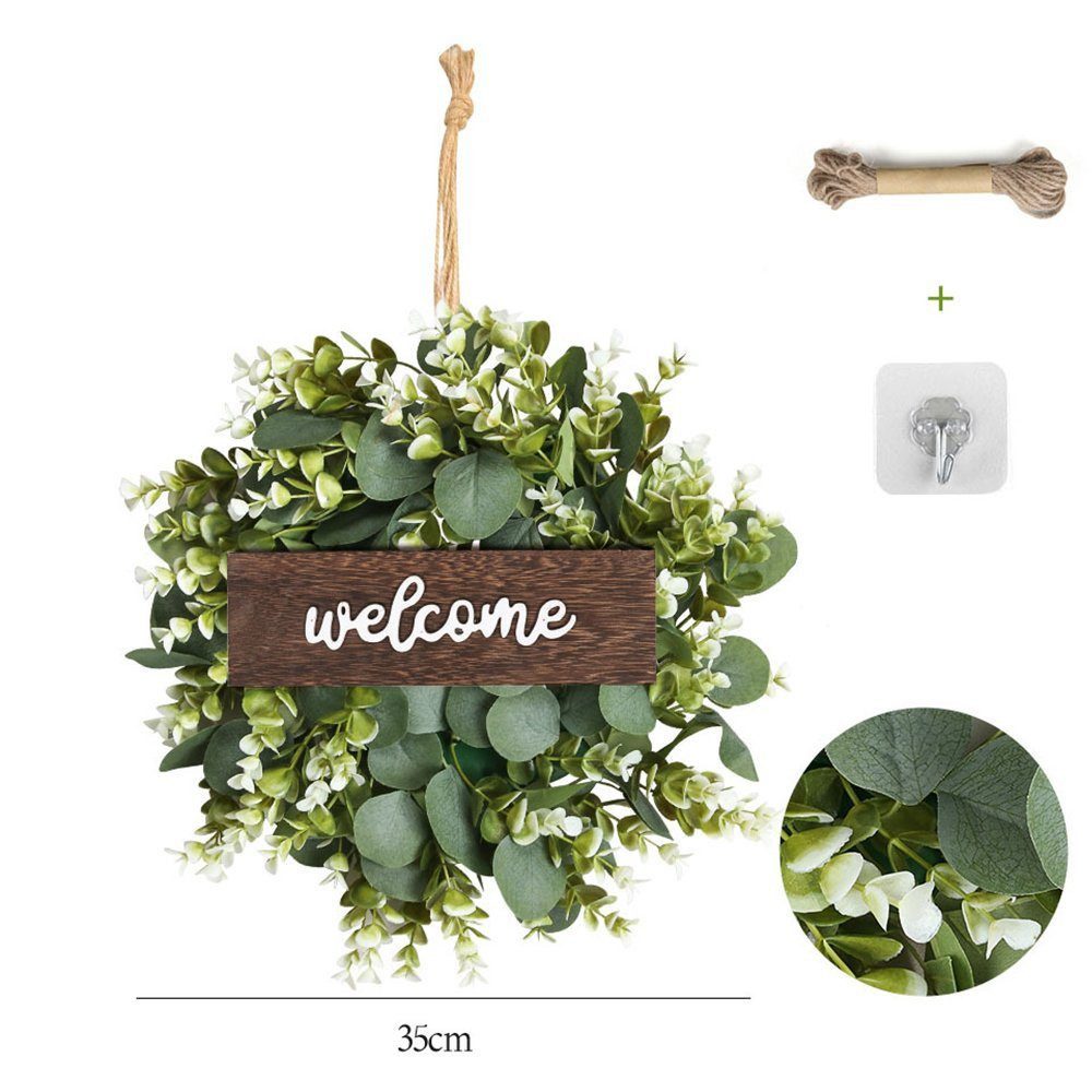 FELIXLEO Dekokranz Frühling Haustür-Eukalyptus-Kranz mit Willkommensschild günstig online kaufen