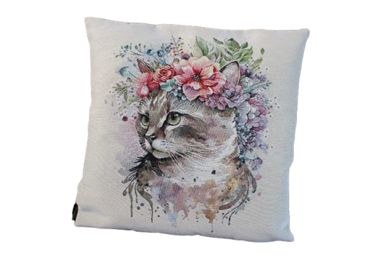 Yve! Decoration Kissenhülle Zierkissenhülle Fantasie, (1 Stück), Tiermotiv Katze, Hund oder Rehkitz mit Blumen Größe ca. 45 x 45 cm