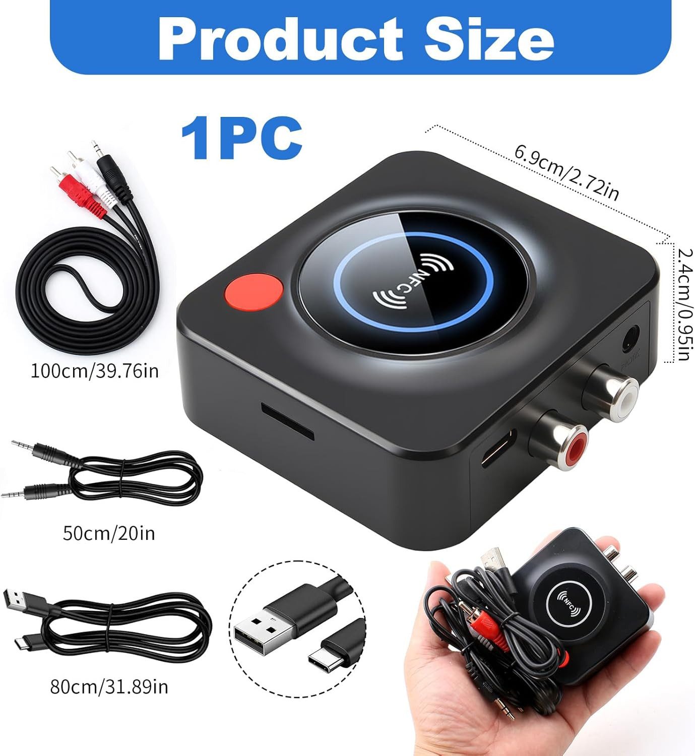 FELIXLEO Bluetooth 5.1 Audio Empfänger HiFi NFC AUX Cinch TF Bluetooth-Adapter – Bild 5 von 5