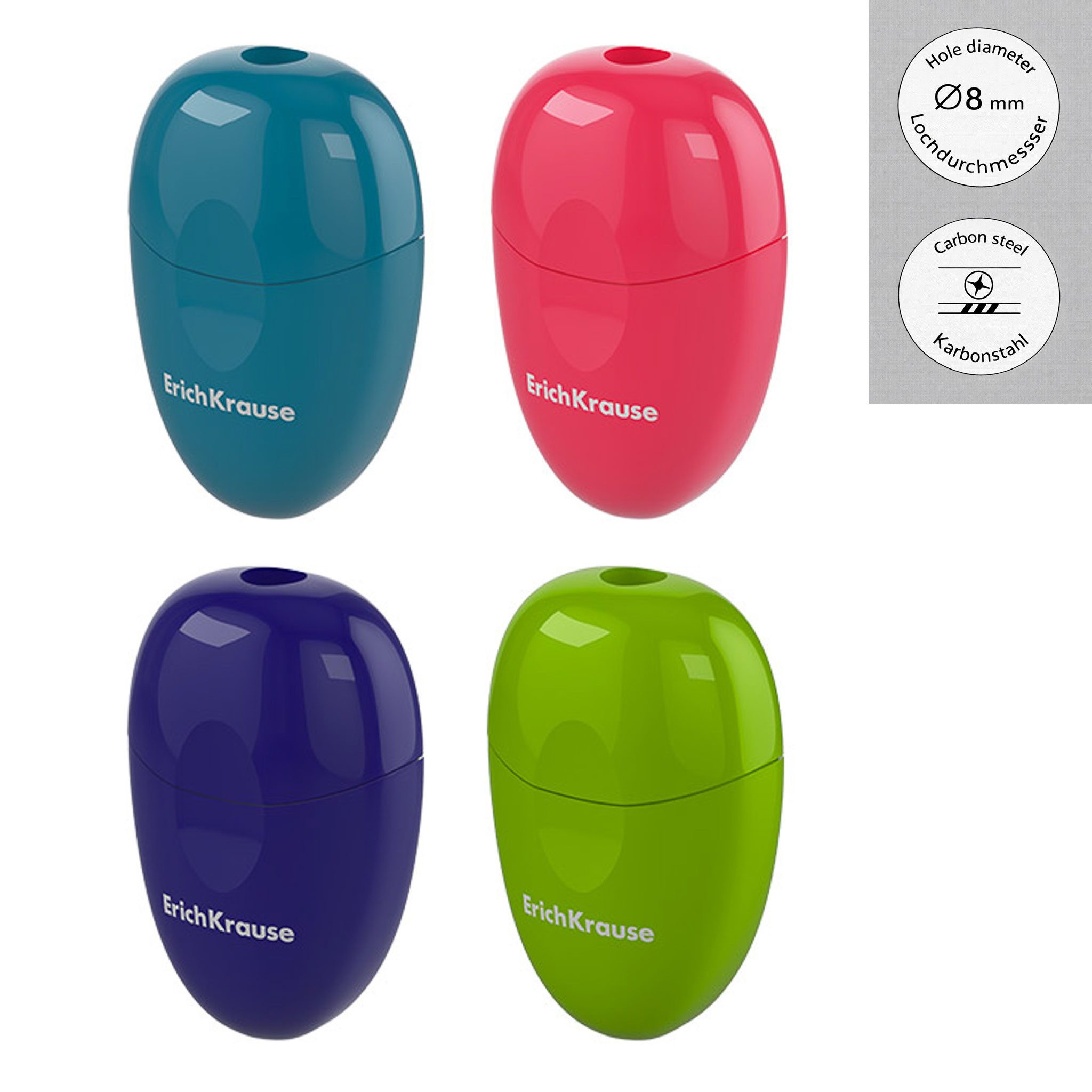 Erich Krause Anspitzer, Spitzer mit Behälter 4х2,5х6cm mit Karbonstahl Klinge 1 Stück sortiert