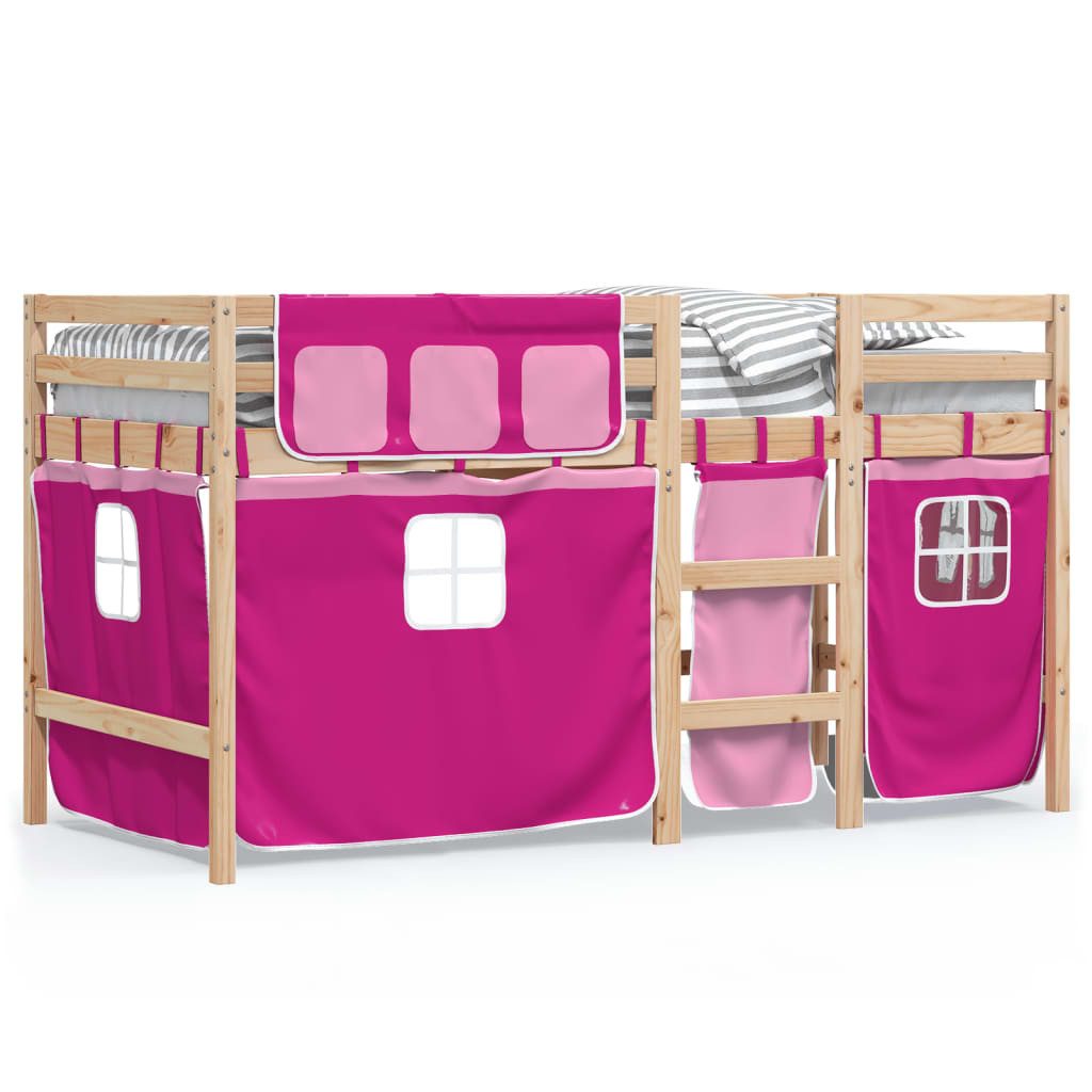 vidaXL Bett Kinderhochbett mit Vorhängen Rosa günstig online kaufen
