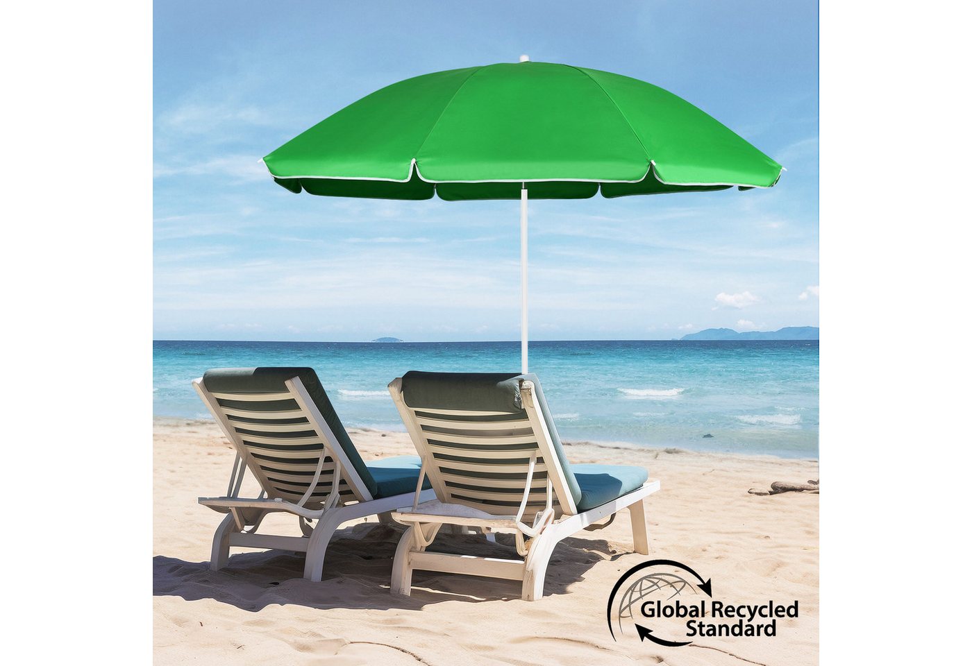 Thumbnail - Sekey Sonnenschirm Ø 180 cm Balkonschirm Rund Strandschirm Sonnenschirm mit Schutzhülle, LxB: 180x180 cm, Neigungswinkel...