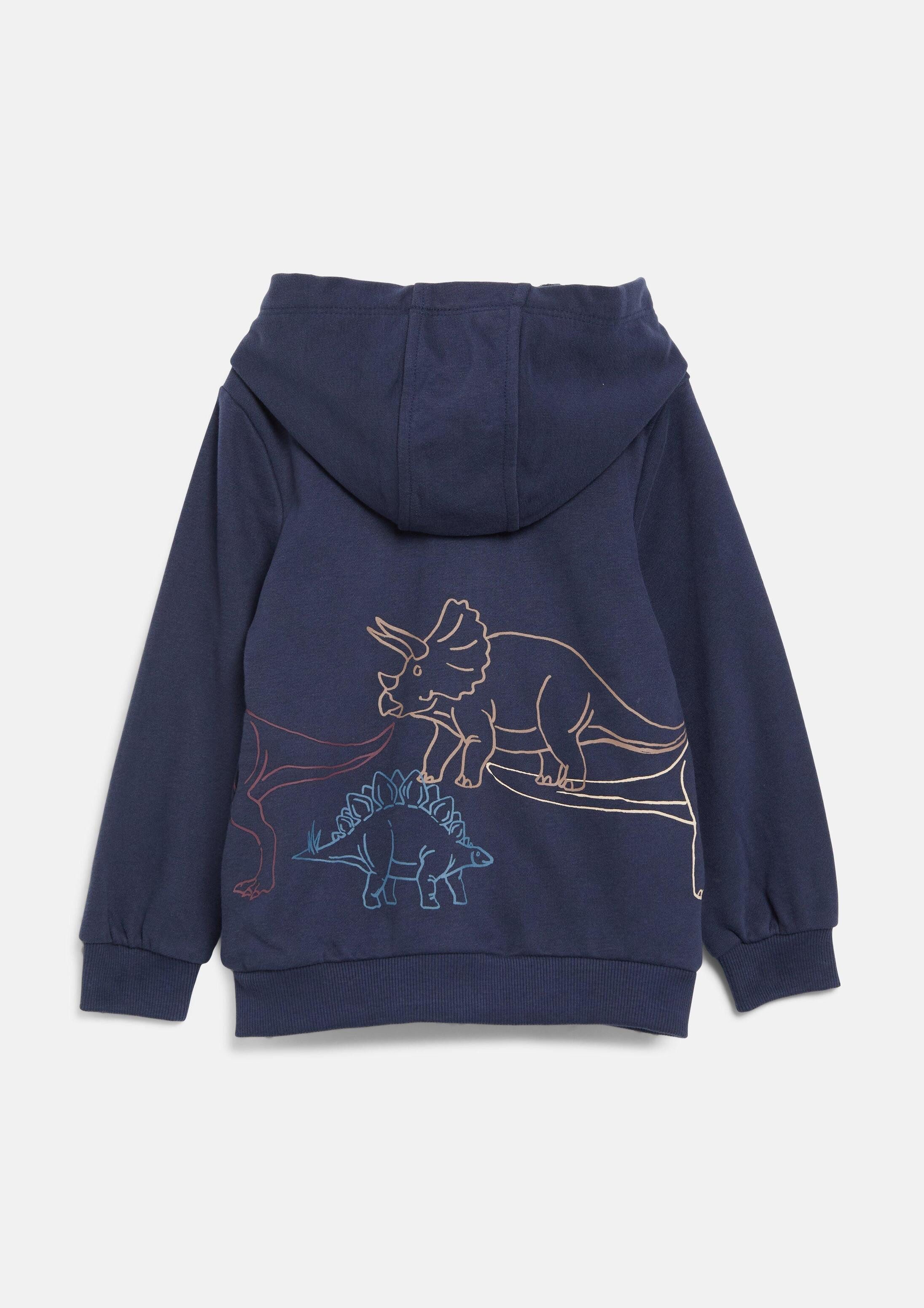s.Oliver Sweatjacke Sweatshirt Jacke Sweatjacke mit Kapuze und umlaufendem Dino-Print – Bild 2 von 4