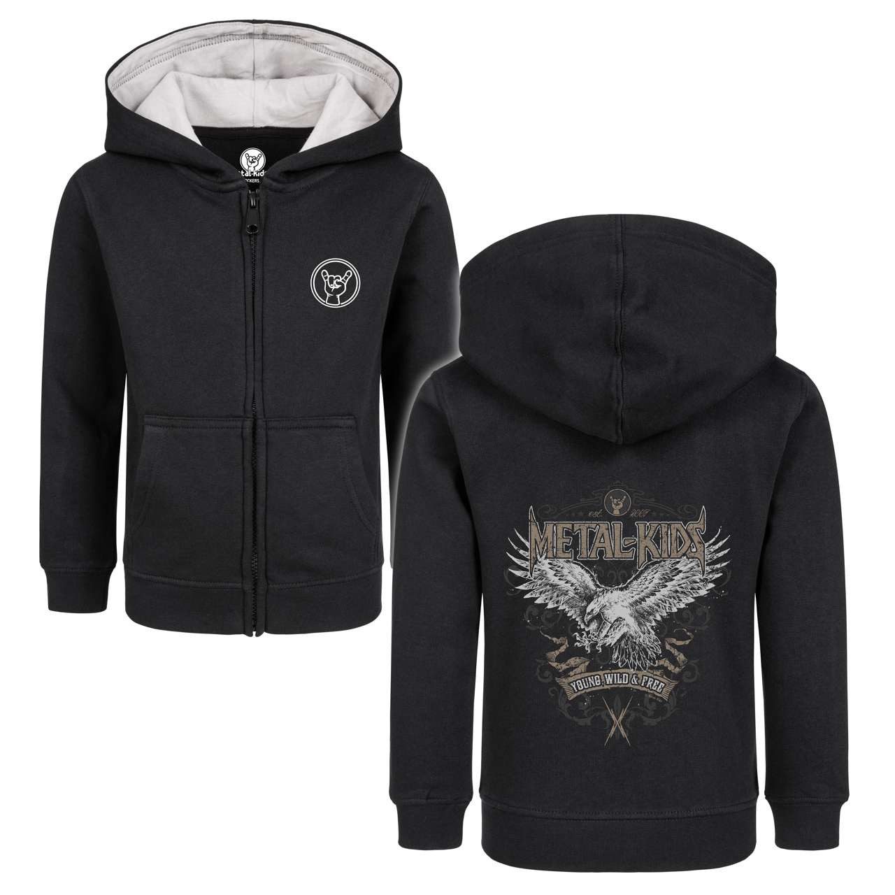 Kapuzensweatjacke mit Young, Wild & Free Aufdruck für Kinder von 2–14 Jahren