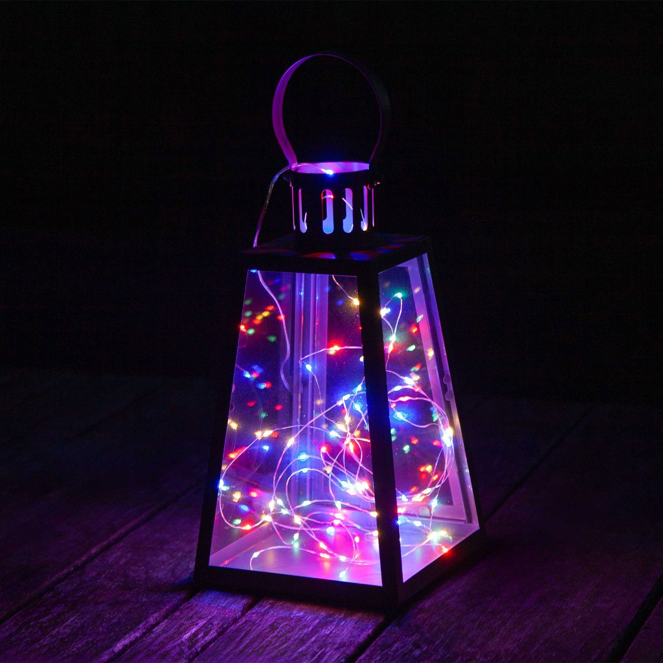 shop'n smile ideoon Lichterkette 80 LED Multicolor Draht-Lichterkette Bunte Beleuchtung 4,25m IP44, 80 bunte LEDs Abstand 5cm/Outdoor-Kette/Batteriebetrieb