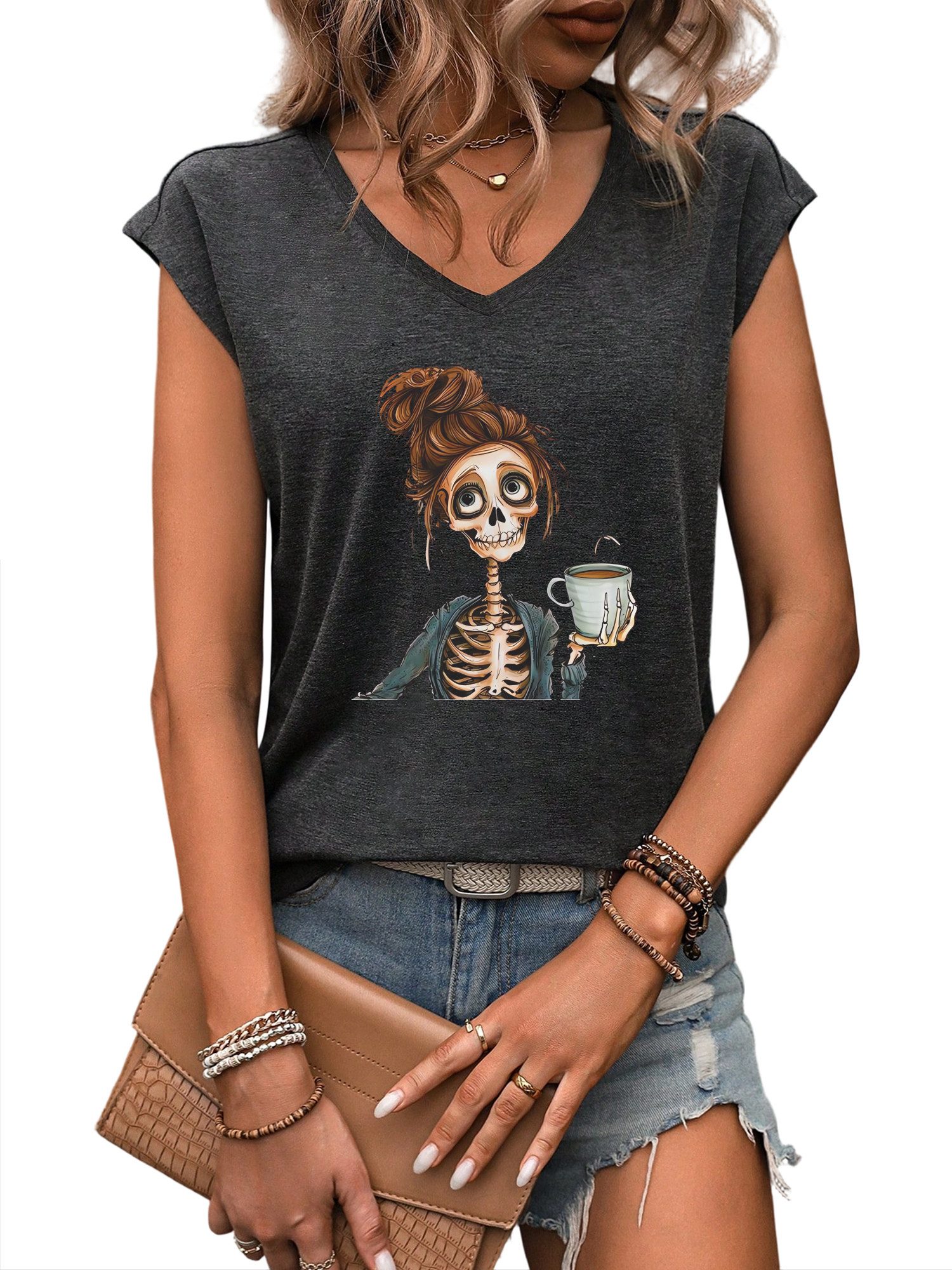 PYLIKE Tanktop Shirts Damen Casual Schädel Ausgefallene bequemes Tanktop Bequem für Freizeit und Büro,Strandurlaub
